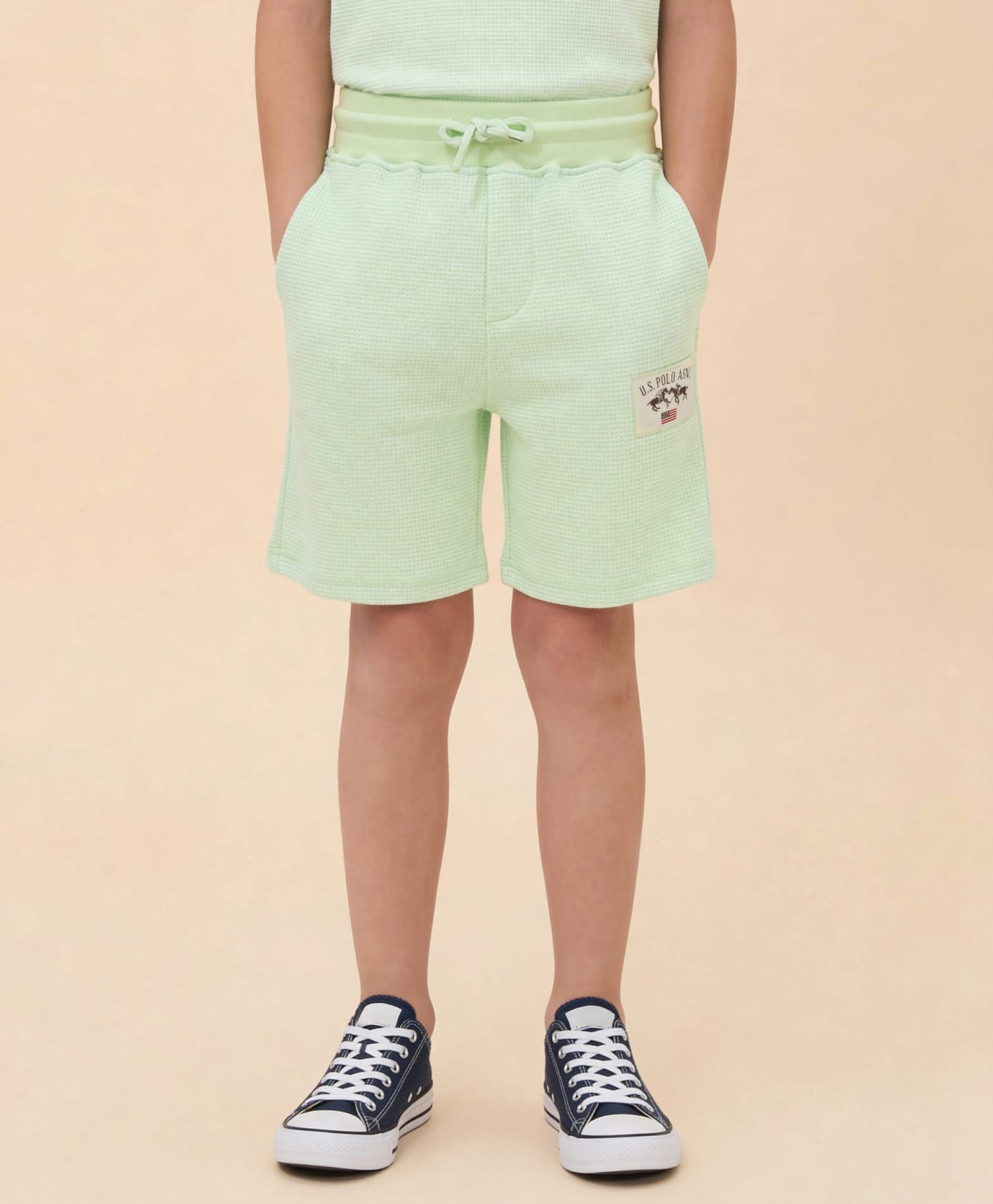 U.S. Polo Assn. Kids Cotton Woven Brand Name Patch Detailed Shorts - Light Green-picture-19