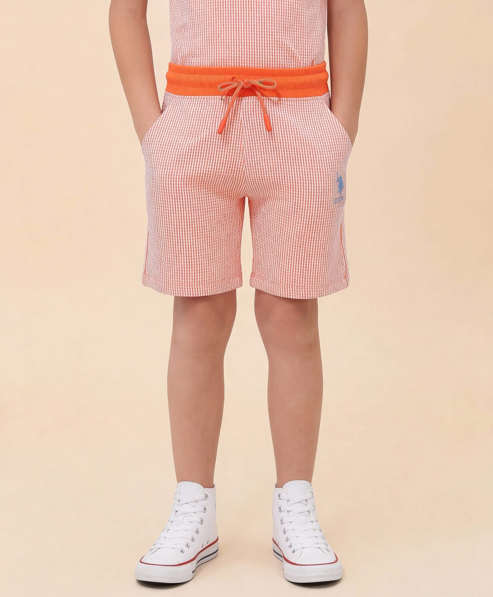 U.S. Polo Assn. Kids Cotton Woven Brand Name Embroidered Shorts - Orange-image-20