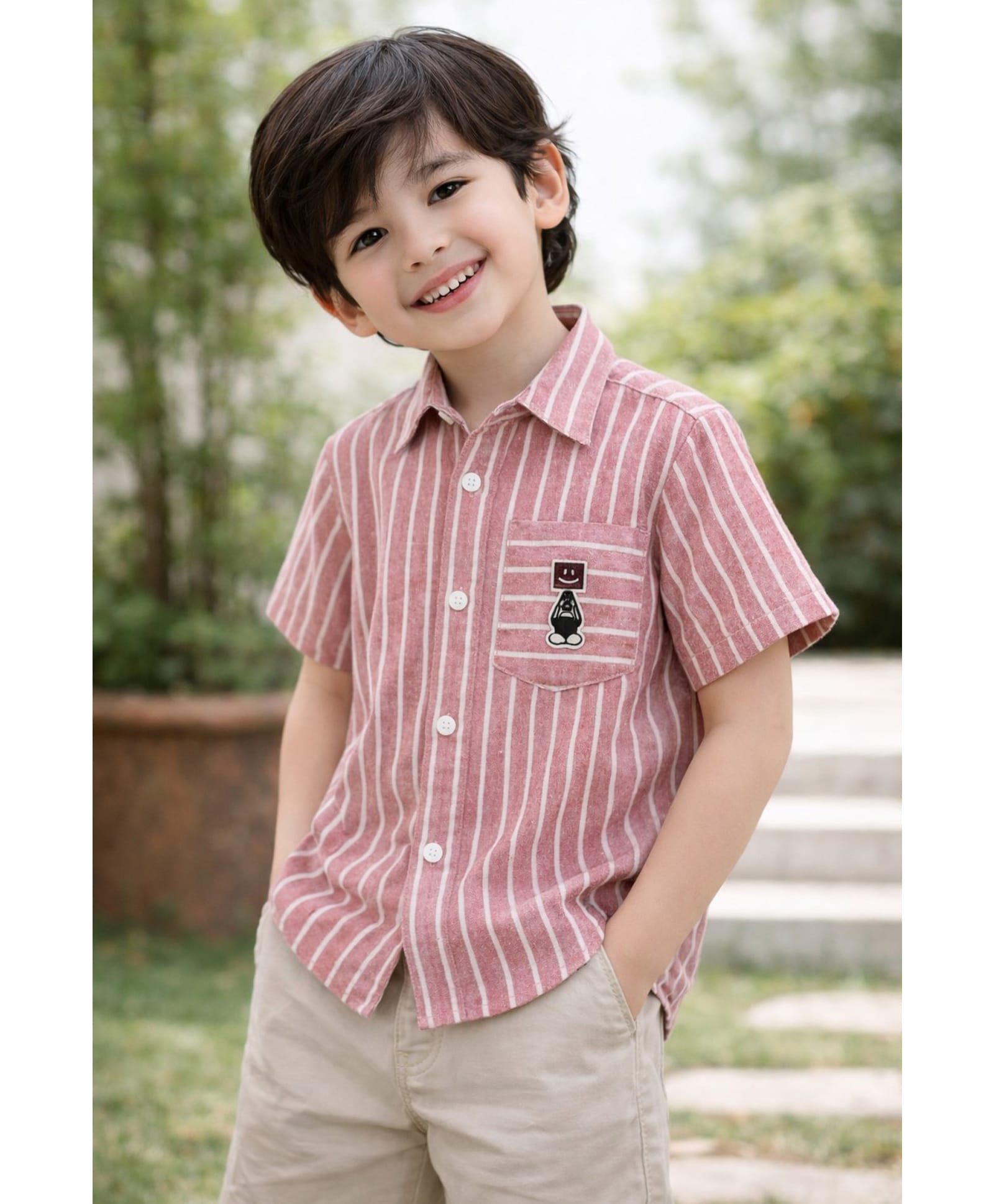 Aww Hunnie Cotton Woven Half Sleeves Striped Shirt - Pink-picture-13