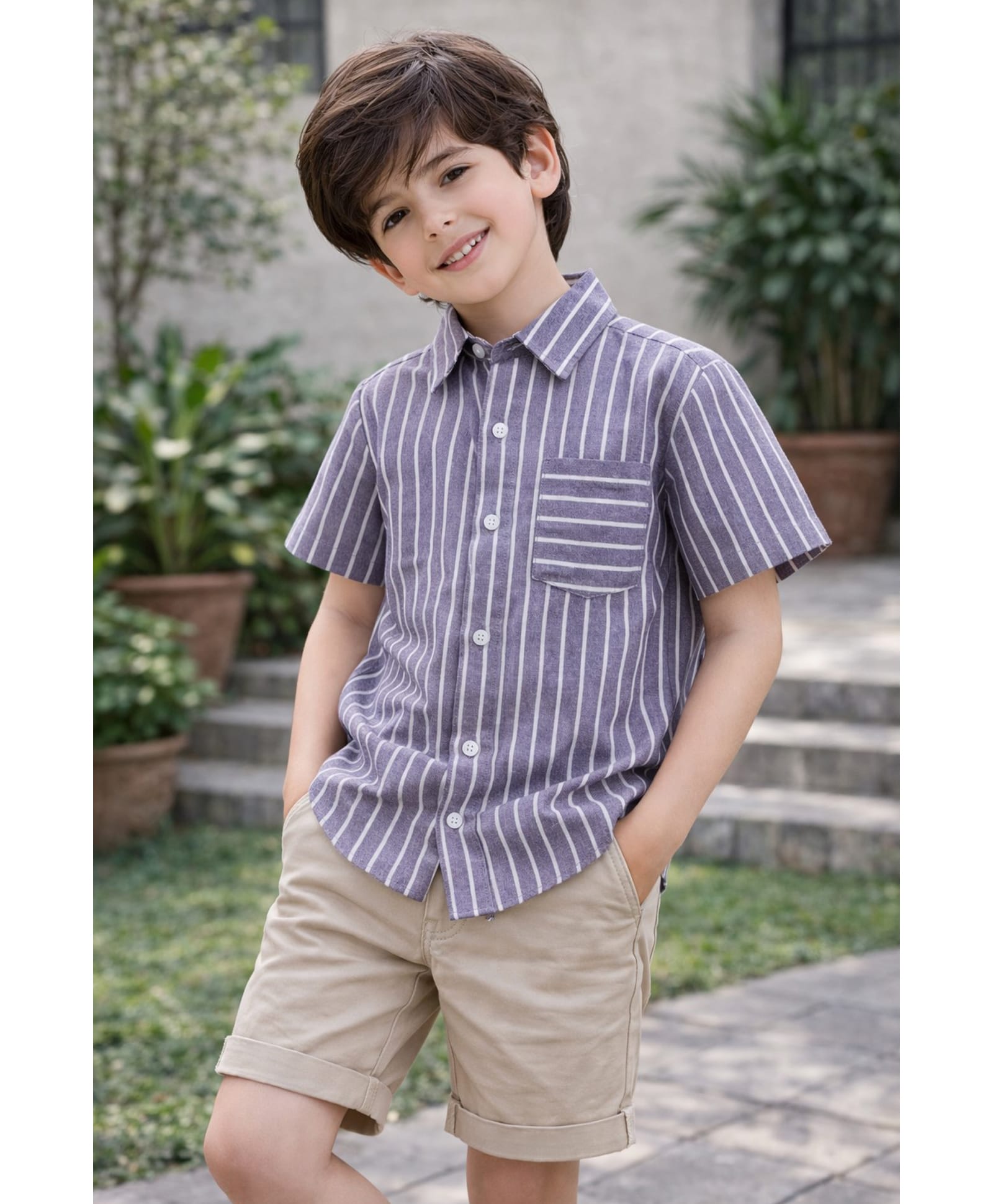 Aww Hunnie Cotton Woven Half Sleeves Striped Shirt - Mauve-image-30