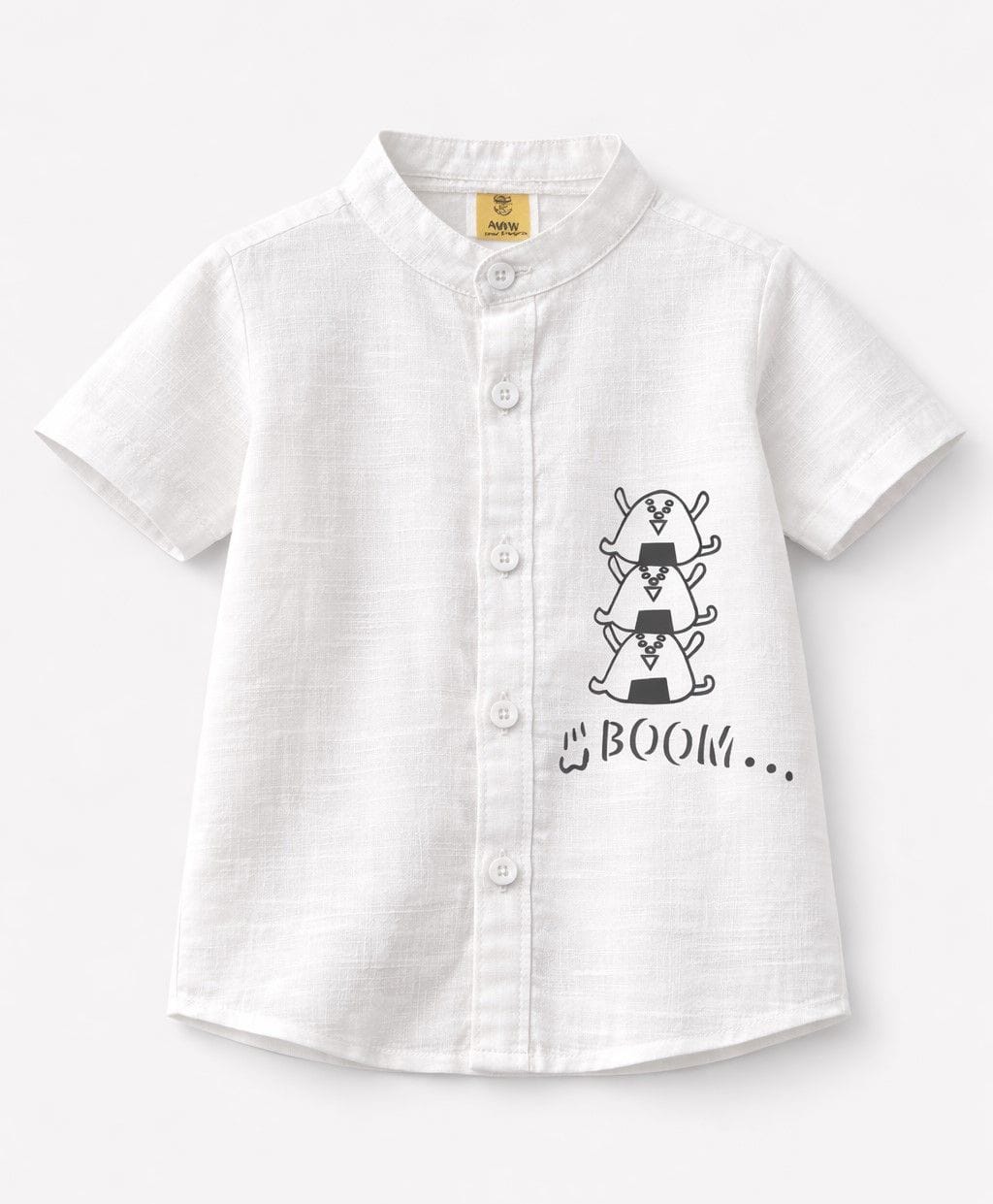 Aww Hunnie Cotton Woven Half Sleeves Onigiri Printed Shirt - White-picture-26