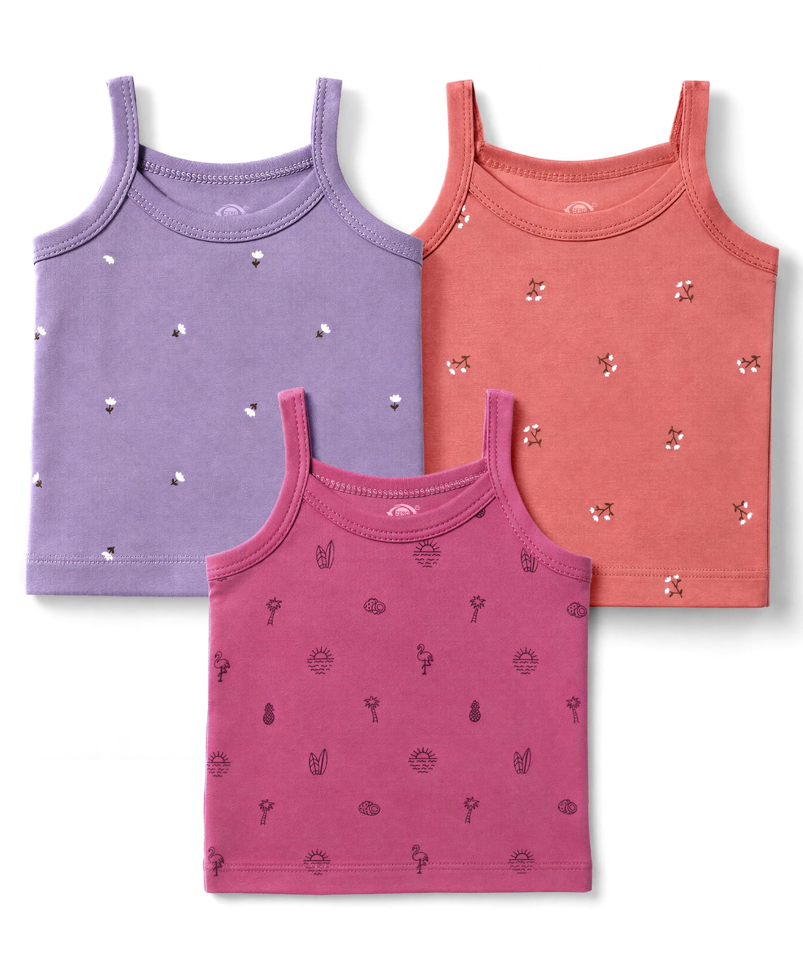 Zero Sinker Knit Sleeveless Slips With Floral Print Pack of 3 - Lilac Peach & Pink-picture-31