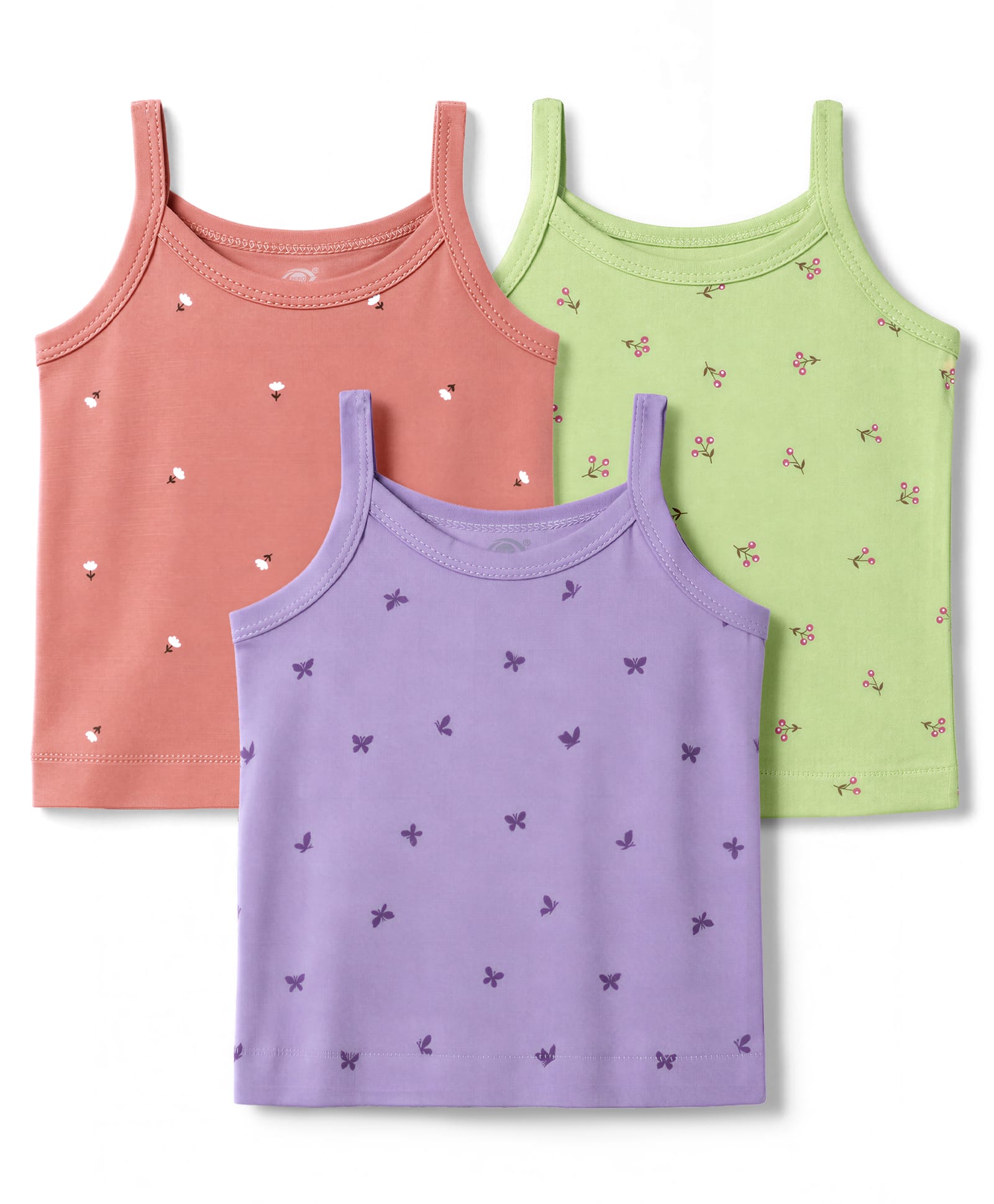 Zero Sinker Knit Sleeveless Slips With Floral & Butterfly Print Pack of 3 - Limegreen Coral & Lilac-picture-16