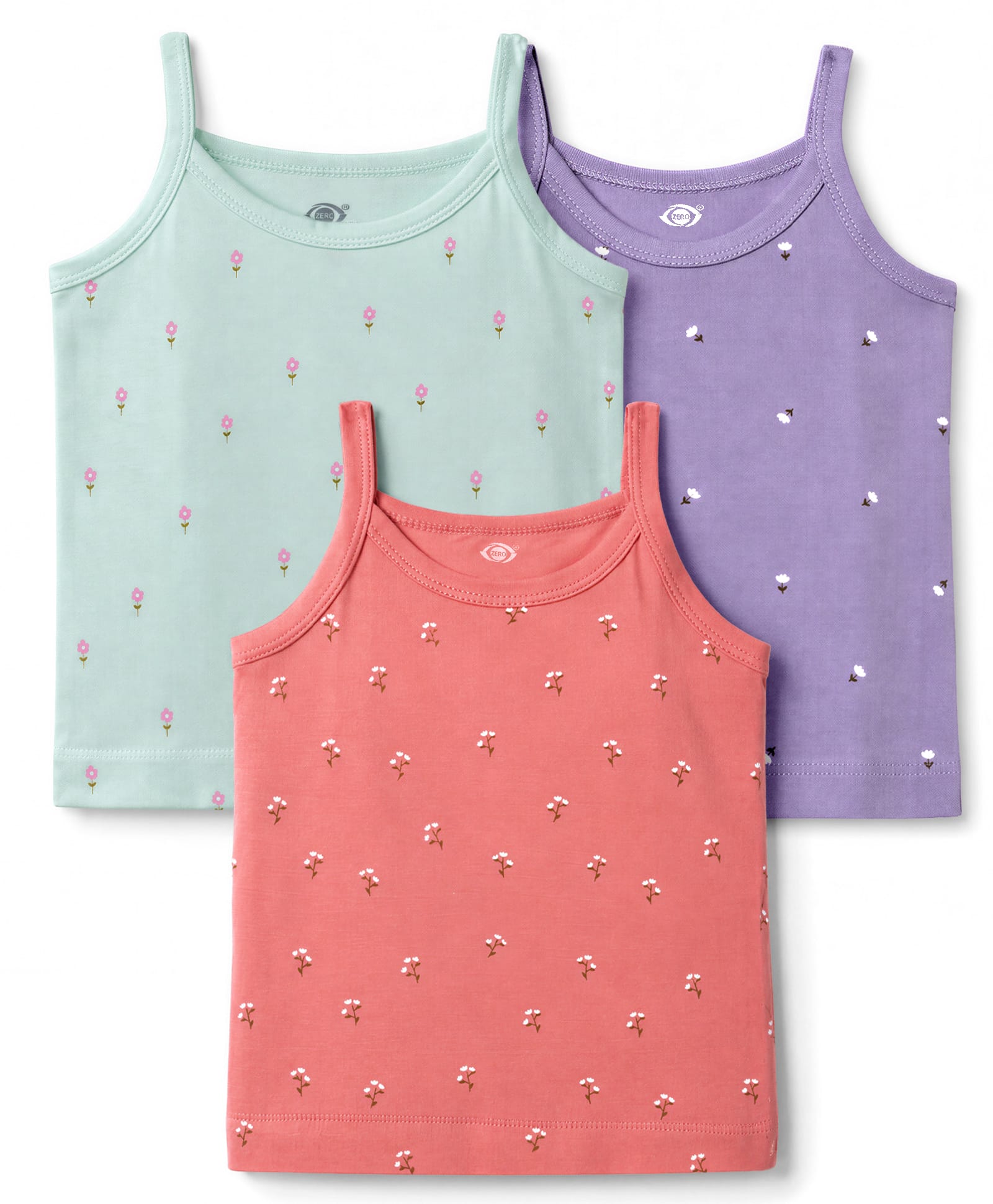 Zero Sinker Knit Sleeveless Slips With Floral Print Pack of 3 - Lilac Sea Green & Peach-picture-45