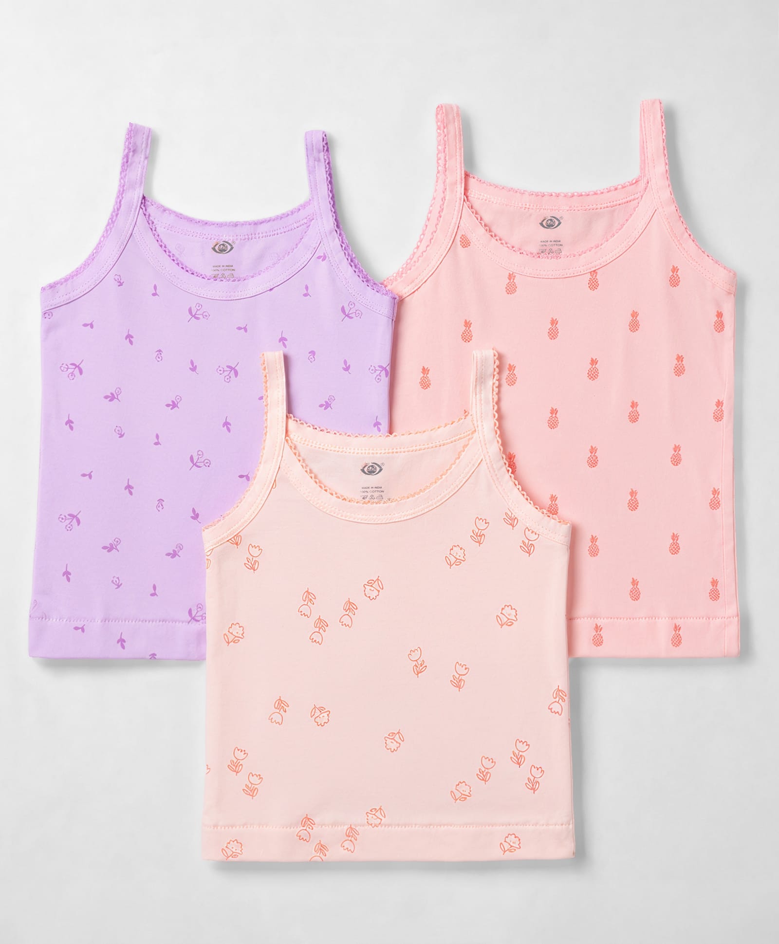 Zero Sinker Knit Sleeveless Slips With Floral & Tropical Print Pack of 3 - Peach Pink & Lilac-picture-20