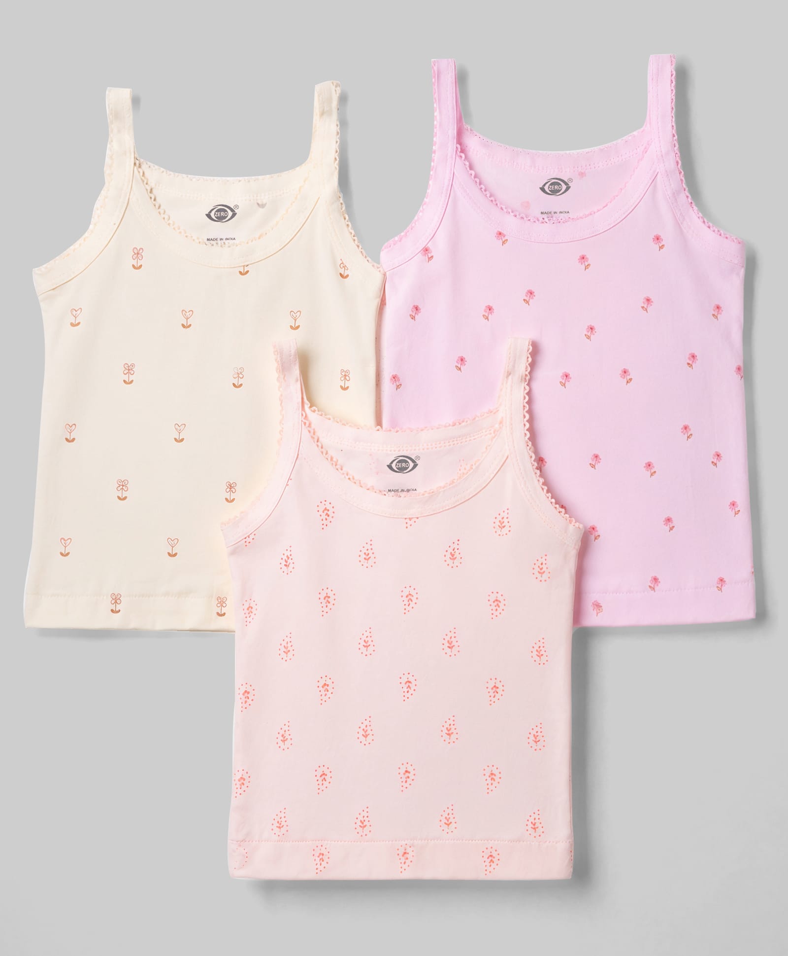 Zero Sinker Knit Sleeveless Slips With Floral Print Pack of 3 - Peach Cream & Light Pink-picture-32