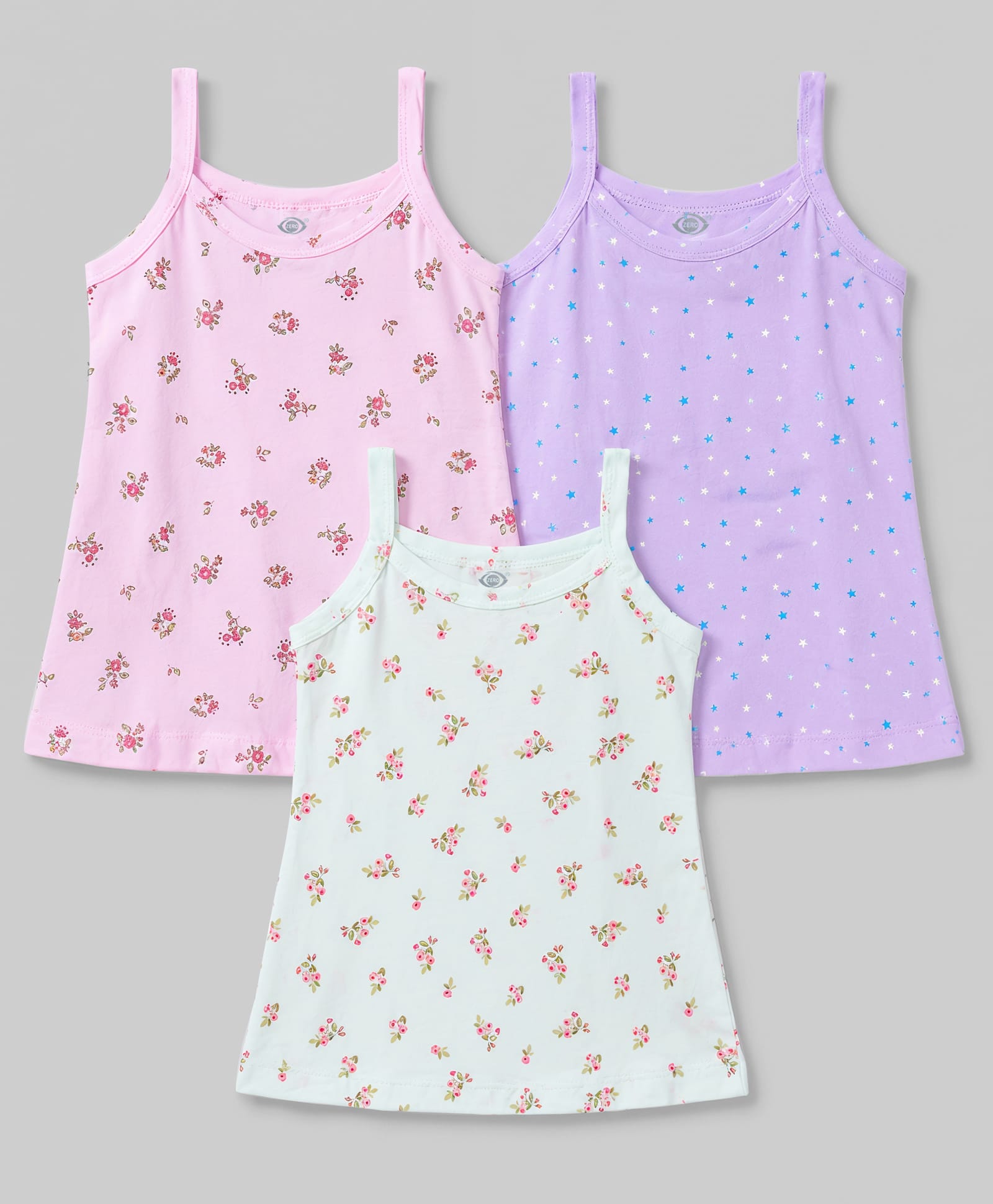 Zero Sinker Knit Sleeveless Slips With Floral & Star Print Pack of 3 - Lilac Sea Green & Pink-picture-43