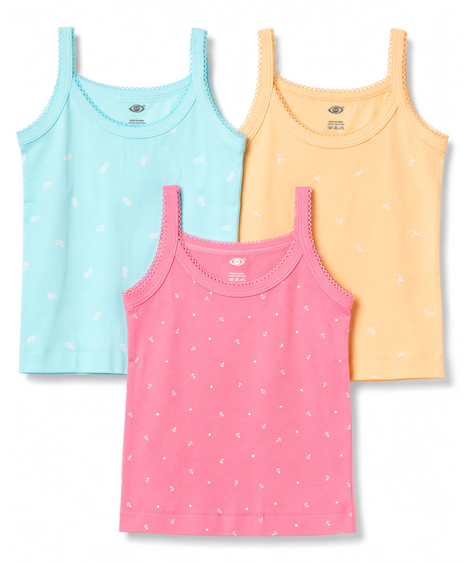 Zero Sinker Knit Printed Sleeveless Slips Pack of 3 - Multicolor-picture-47