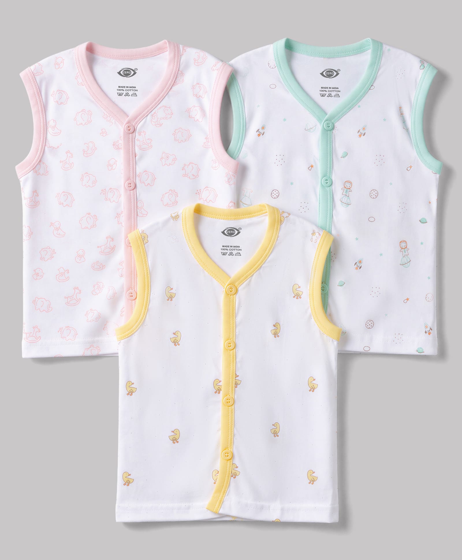 Zero Sinker Knit Sleeveless Jhablas With Animal Print Pack of 3 - Multicolor-picture-26