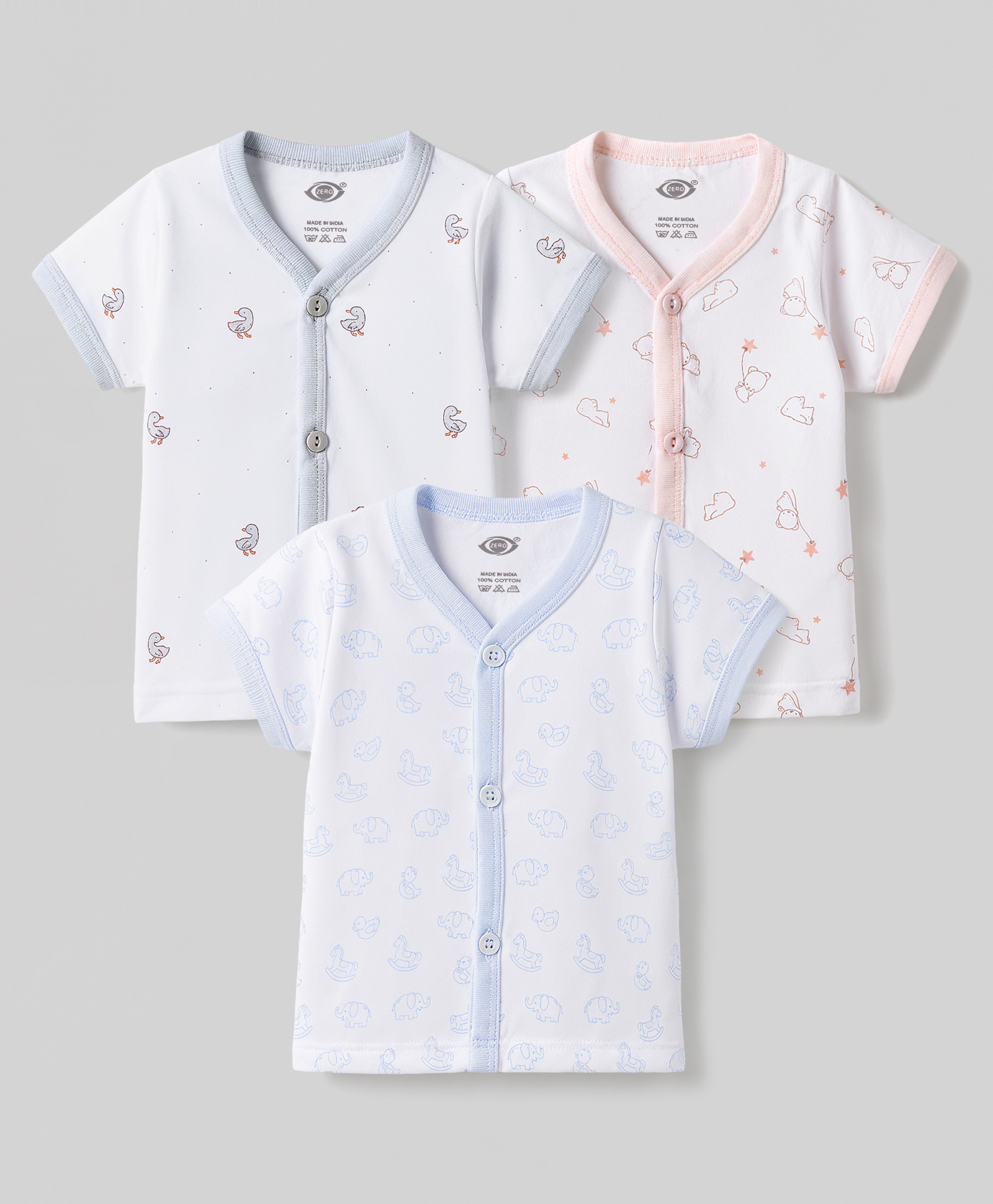 Zero Sinker Knit Half Sleeves Jhablas With Teddy Print Pack of 3 - Multicolor-picture-12