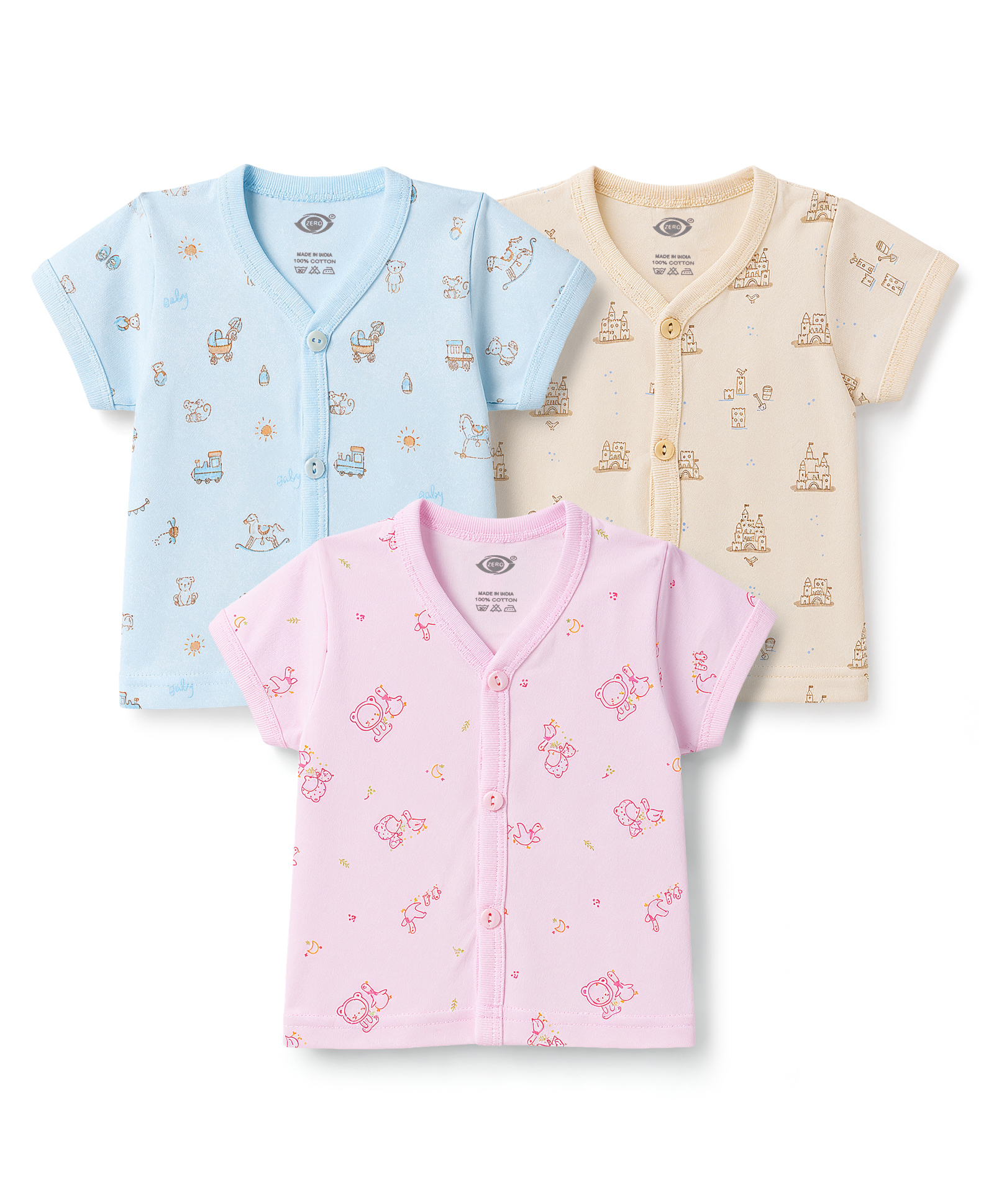 Zero Sinker Knit Half Sleeves Printed Jhablas Pack of 3 - Multicolor-picture-23
