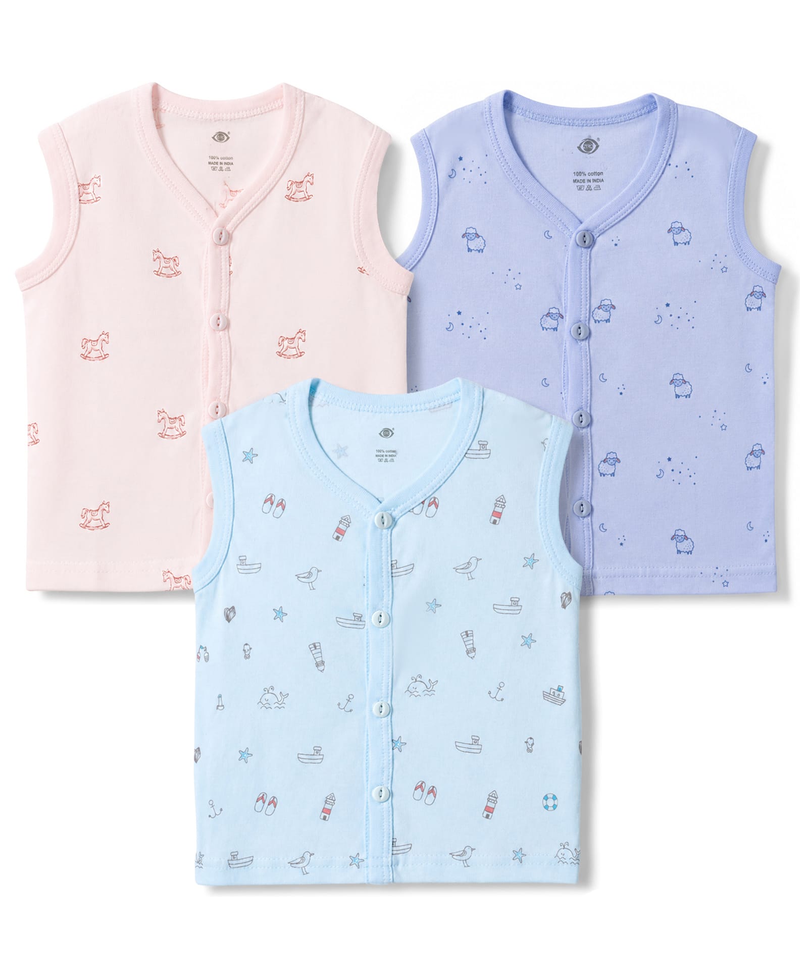 Zero Sinker Knit Sleeveless Jhablas With Animal Print Pack of 3 - Multicolor-picture-19