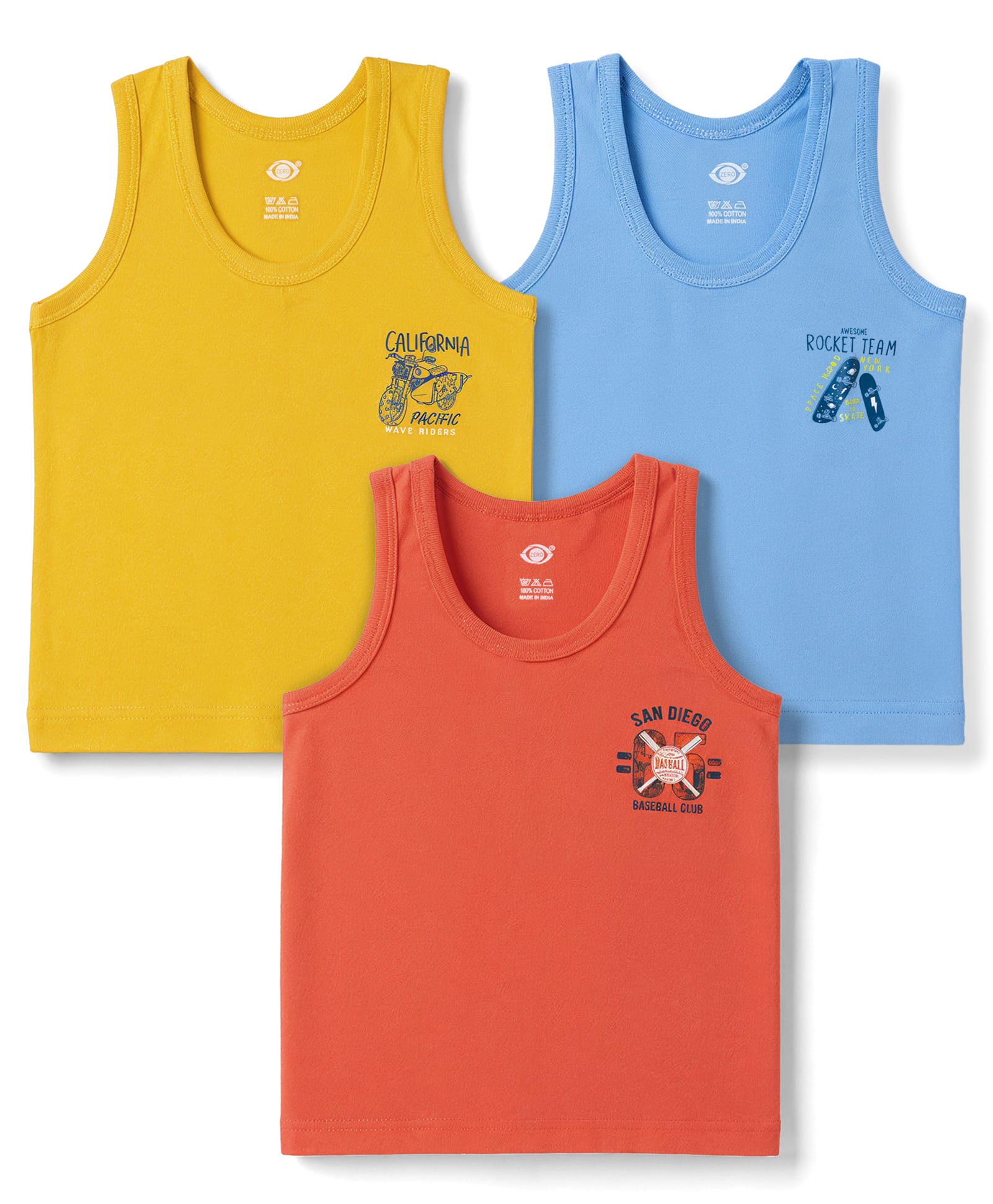 Zero Sinker Knit Sleeveless Printed Vests Pack of 3 - Multicolor-image-45