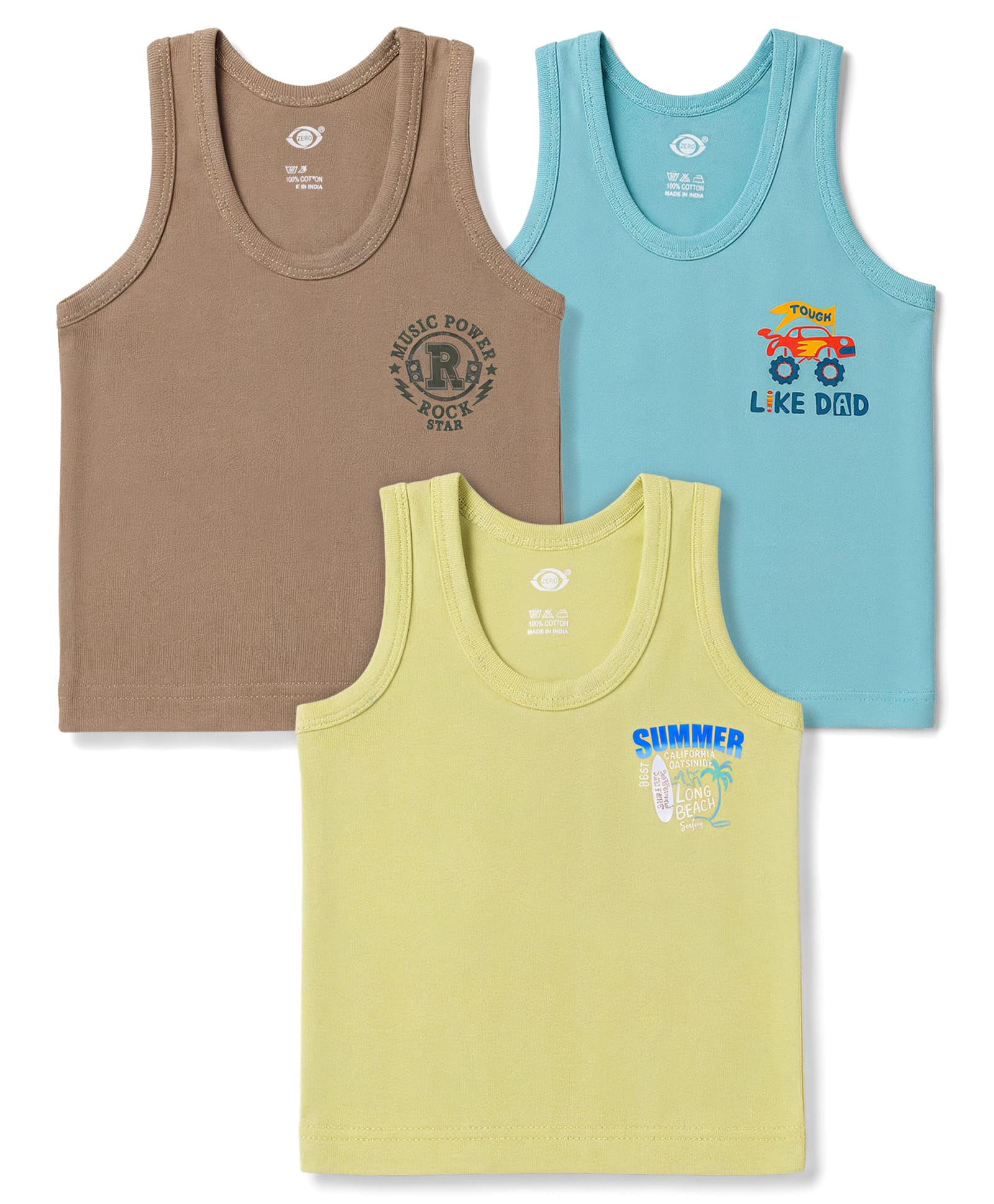 Zero Sinker Knit Sleeveless Vests With Tropical Print Pack of 3 - Multicolor-image-24