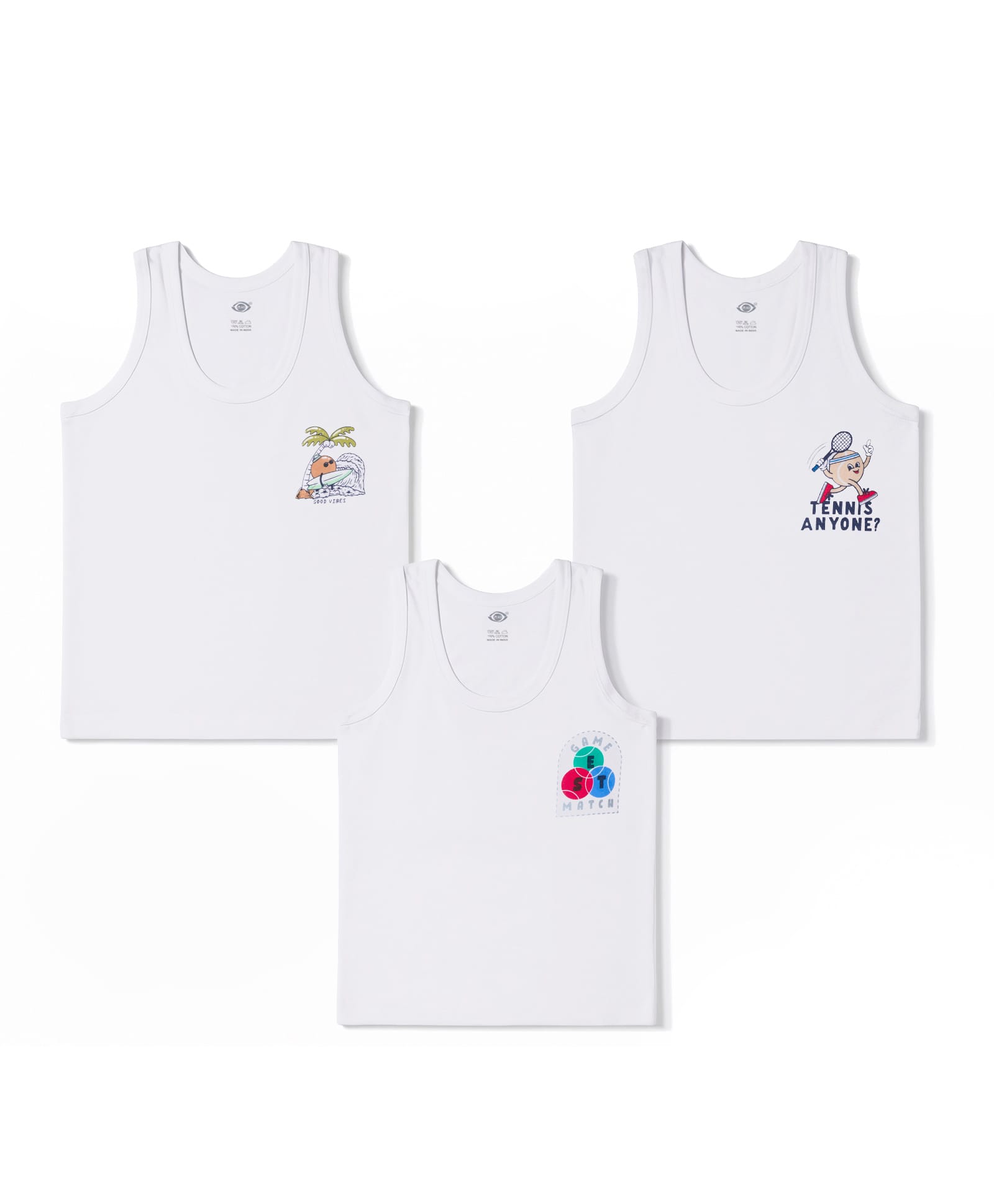 Zero Knitted Sleeveless Vests With Tropical Print Pack of 3 - White-image-15