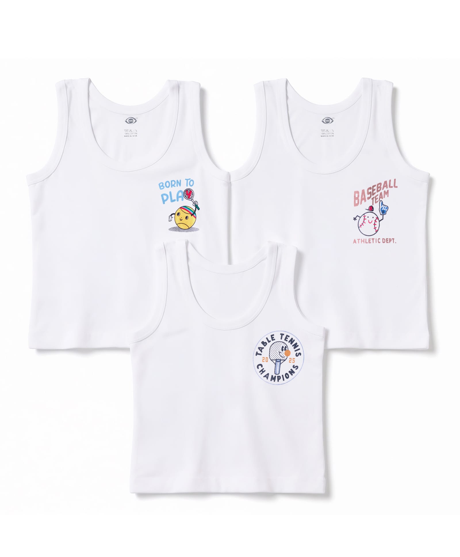 Zero Knitted Sleeveless Vests With Sports Print Pack of 3 - White-image-27