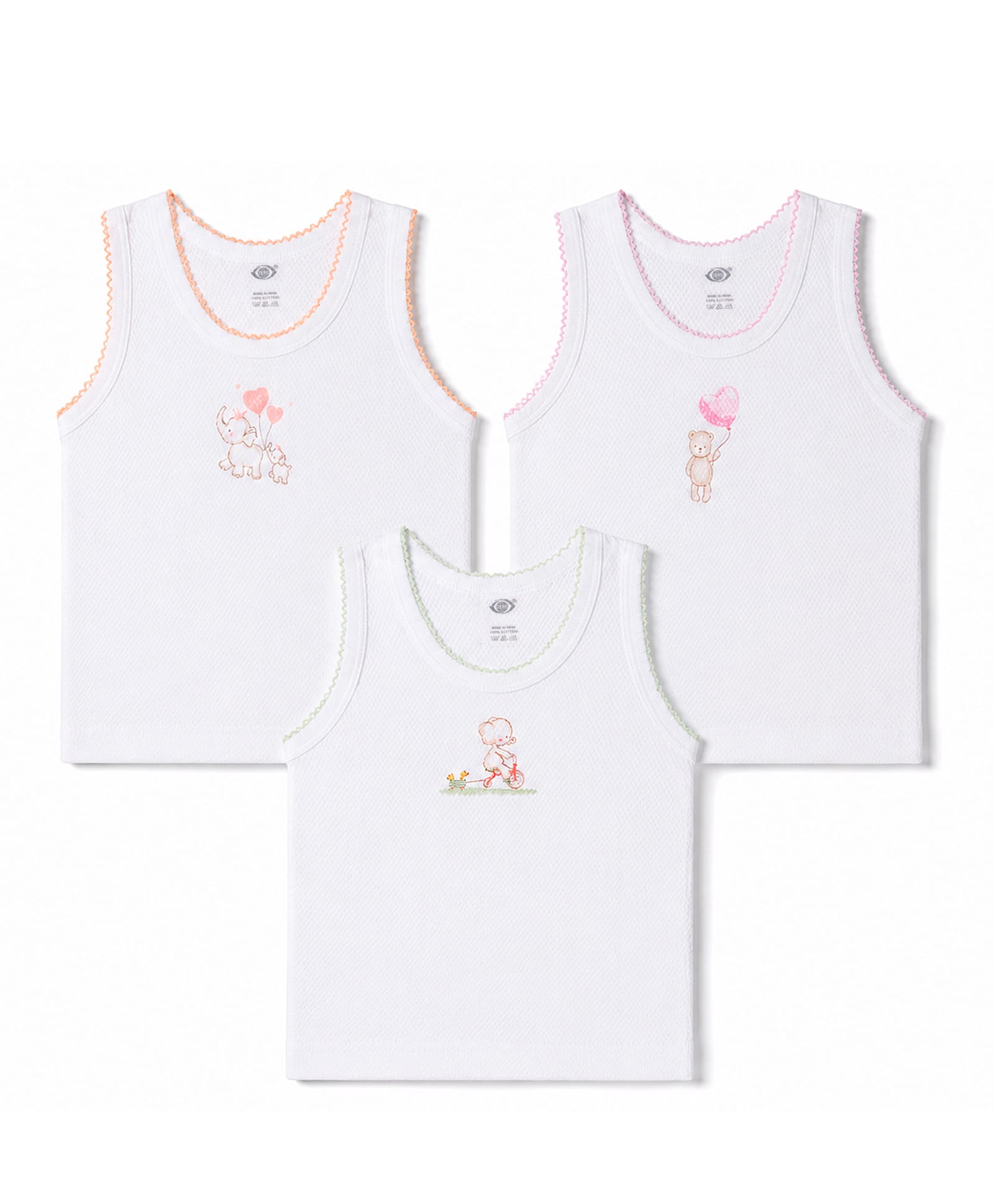 Zero Knitted Sleeveless Vests With Teddy Print Pack of 3 - White-picture-29