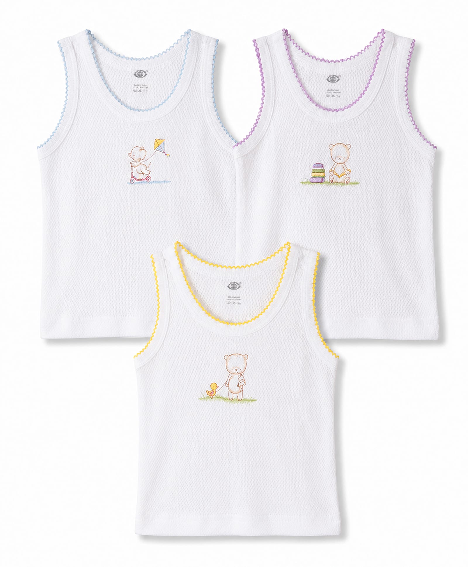 Zero Knitted Sleeveless Vests With Teddy Print Pack of 3 - Multicolor-picture-11