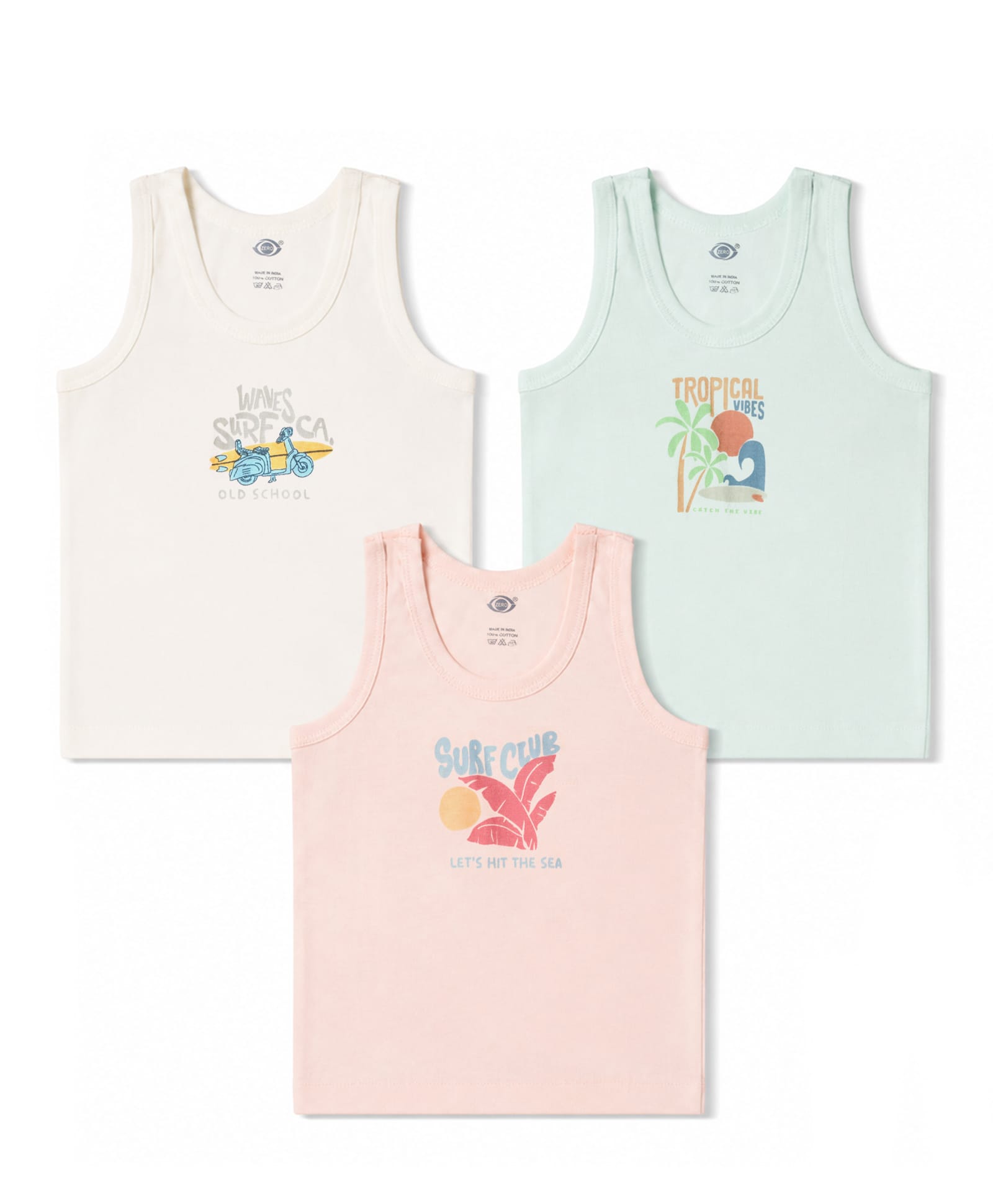 Zero Knitted Sleeveless Vests With Tropical Print Pack of 3 - Multicolor-picture-10