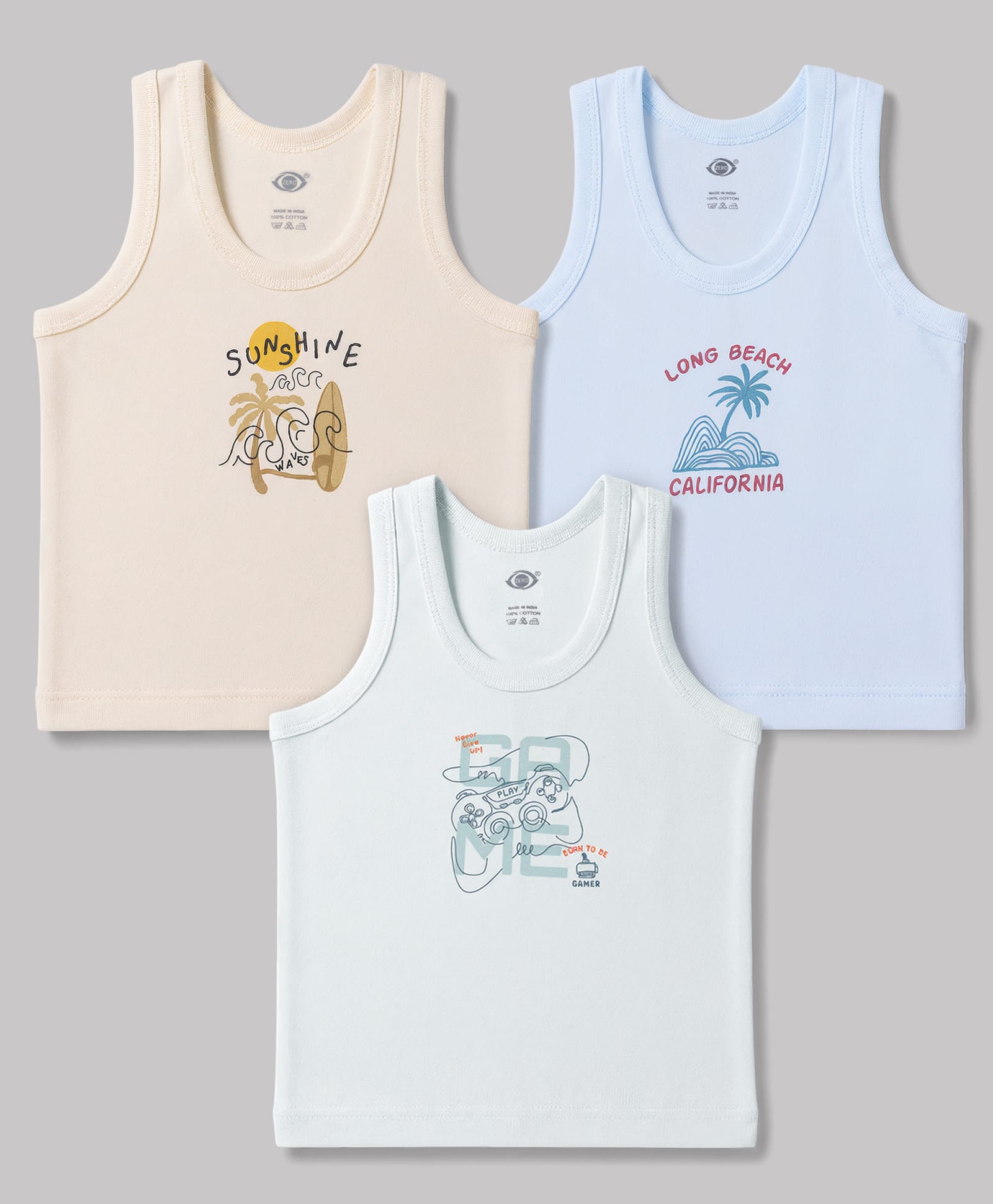 Zero Knitted Sleeveless Vests With Tropical Print Pack of 3 - Multicolor-image-16