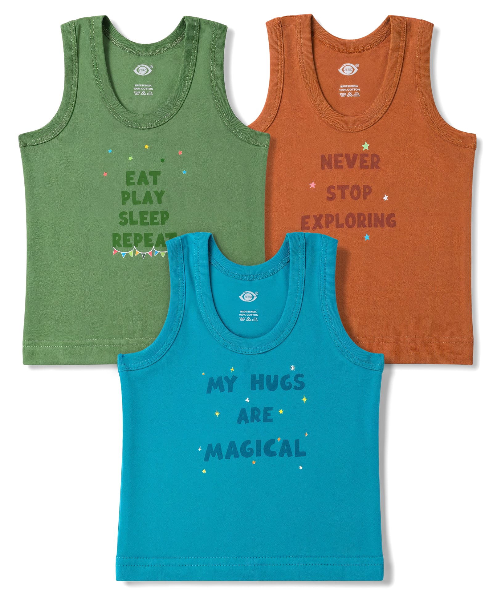 Zero Knitted Sleeveless Vests With Text Print Pack of 3 - Multicolor-image-40