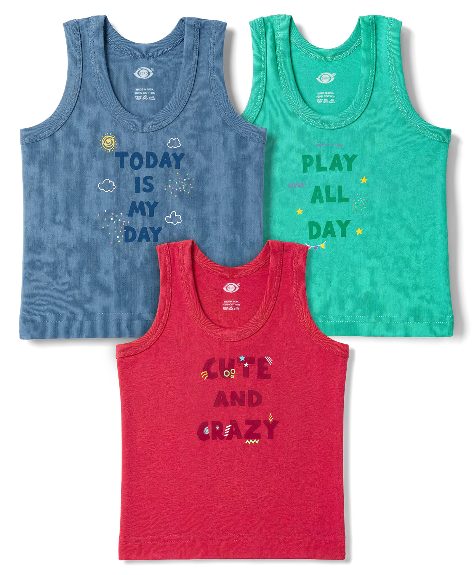 Zero Knitted Sleeveless Vests With Text Print Pack of 3 - Multicolor-picture-38
