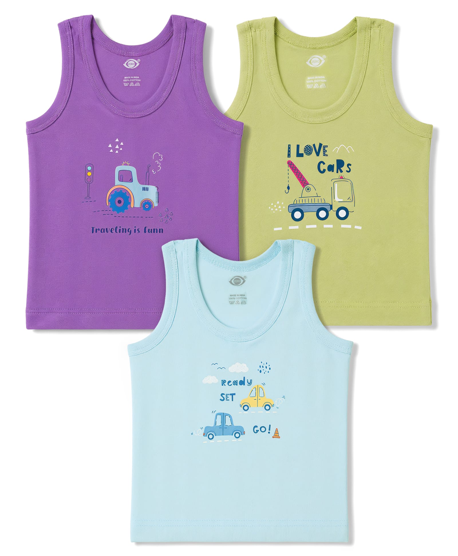 Zero Knitted Sleeveless Vests With Vehicle Print Pack of 3 - Multicolor-image-47