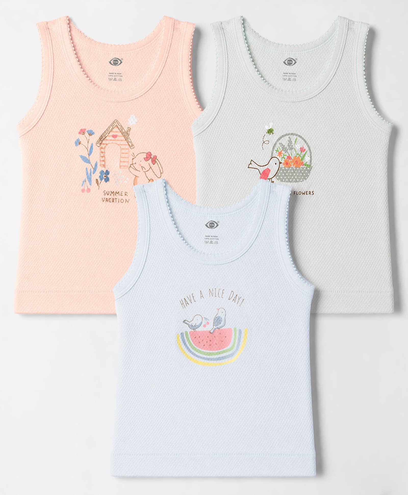 Zero Knitted Sleeveless Vests With Bird & House Print Pack of 3 - Multicolor-image-7