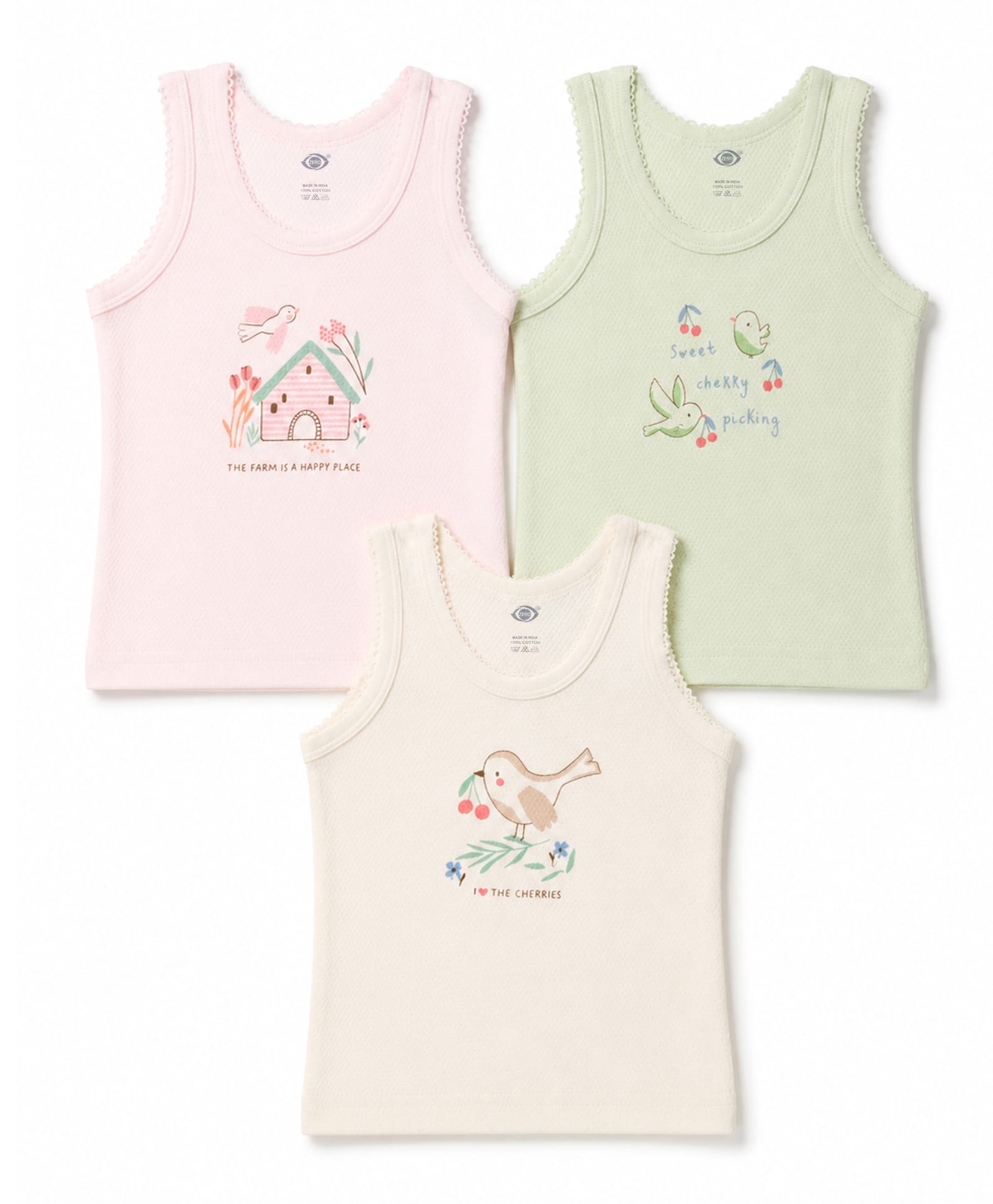 Zero Knitted Sleeveless Vests With Bird & House Print Pack of 3 - Multicolor-image-2