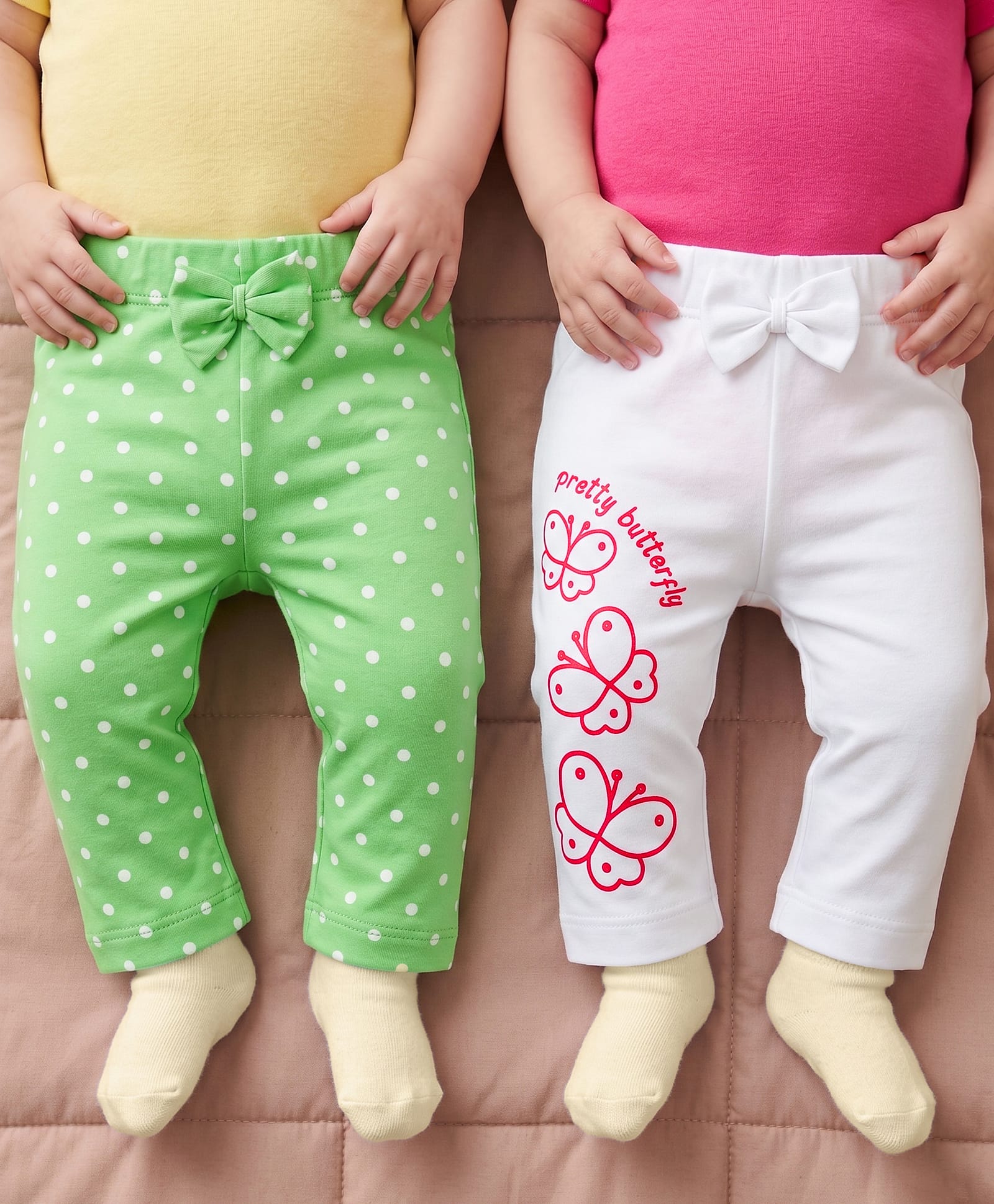Babyoye Eco Conscious 100% Cotton Knit With Eco Jiva Finish Full Length Leggings with Polka Dot & Butterfly Print Pack of 2 - Green & White-picture-16