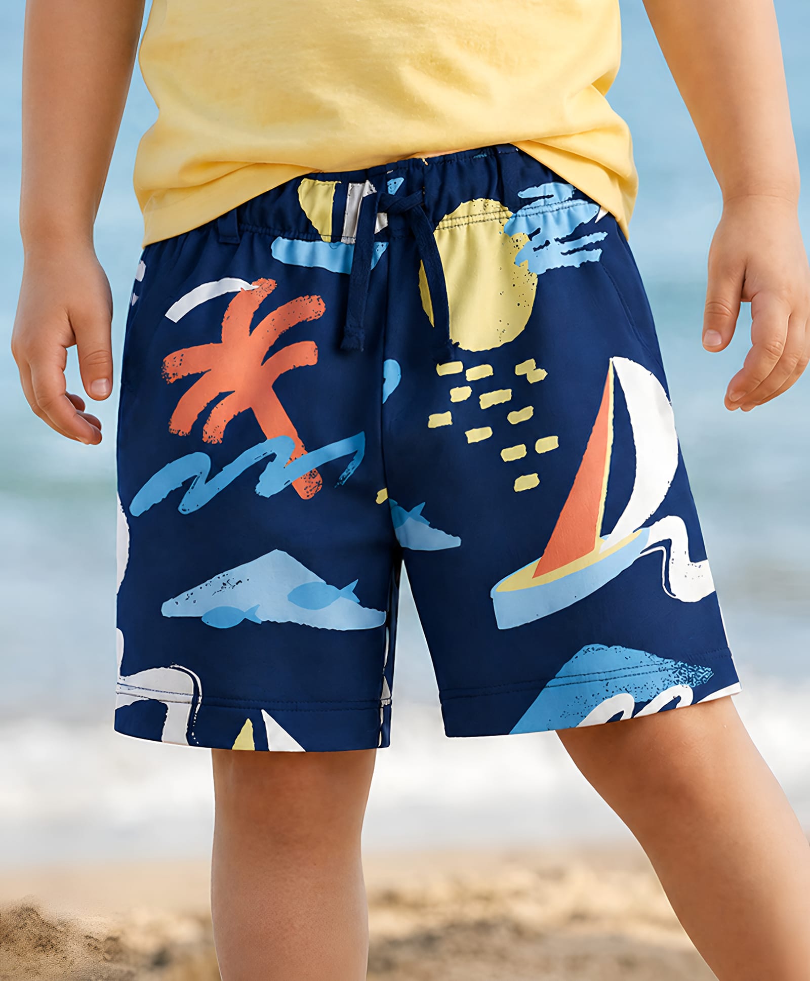 Googo Gaaga Cotton Knit Beach Theme Printed Shorts - Multi Colour-picture-40