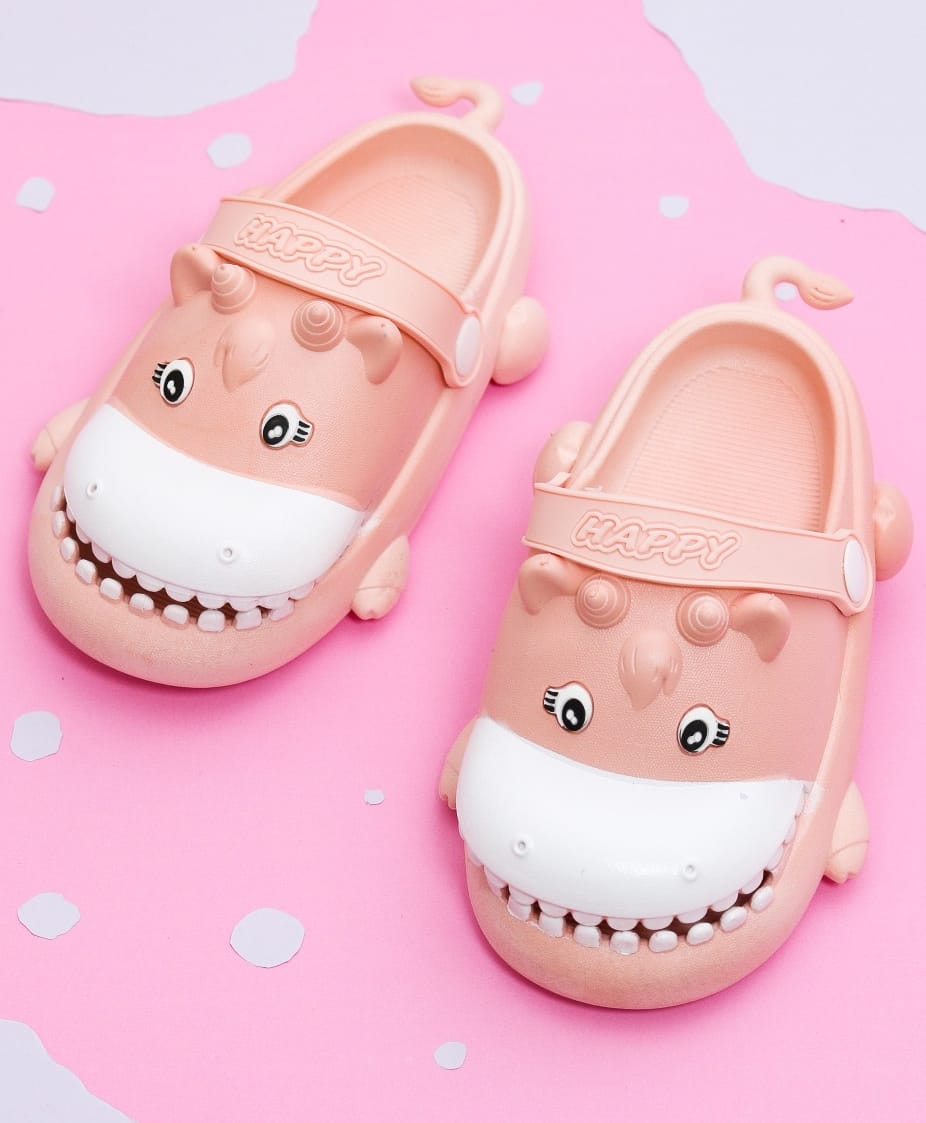 Yellow Bee Crocodile Designed Slingback Clogs With Openable Mouth - Peach-image-2