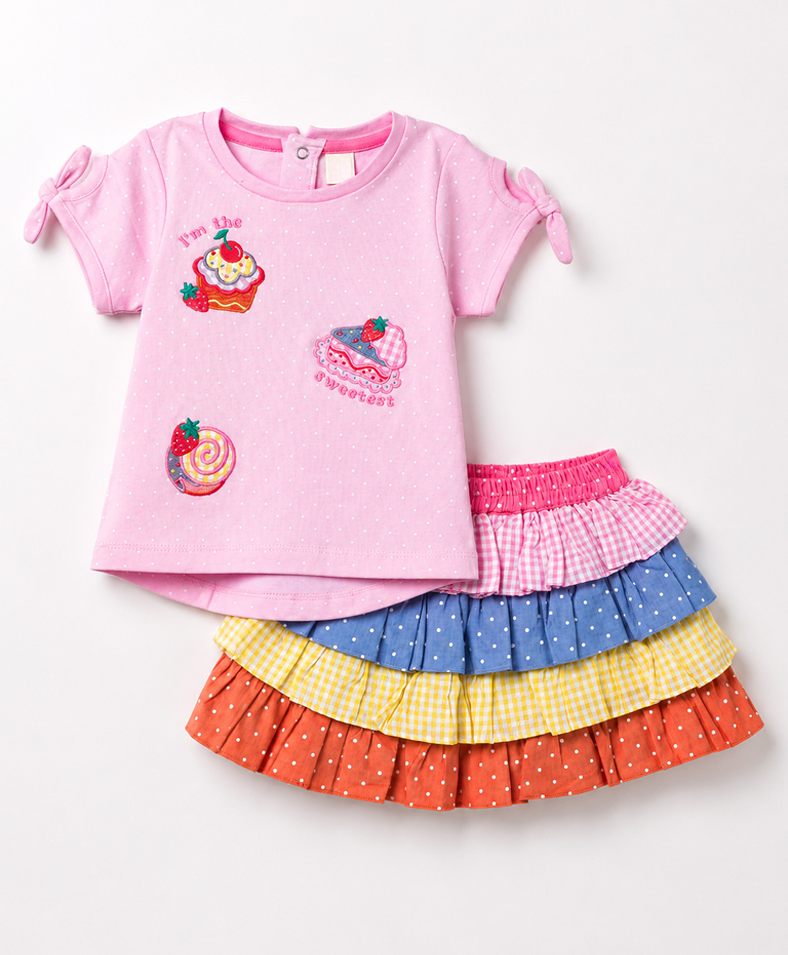 ToffyHouse Cotton Knit Half Sleeves Top & Skirt Set With Cupcake Embroidery - Pink-picture-17