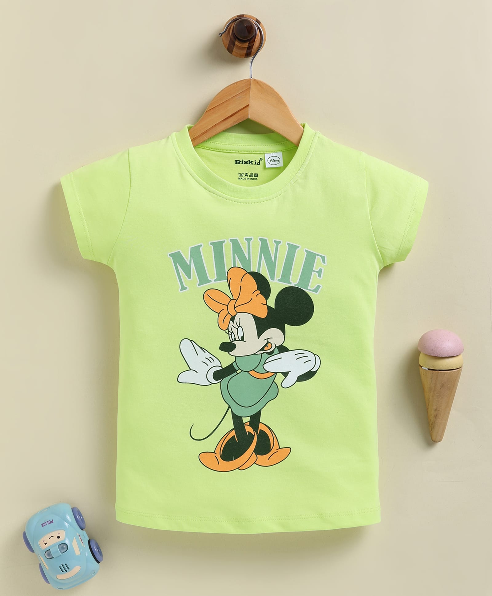 Biskid Sinker Knit Disney Mickey Mouse & Friends Featuring Half Sleeves Minnie Mouse Printed Top - Light Green-picture-36