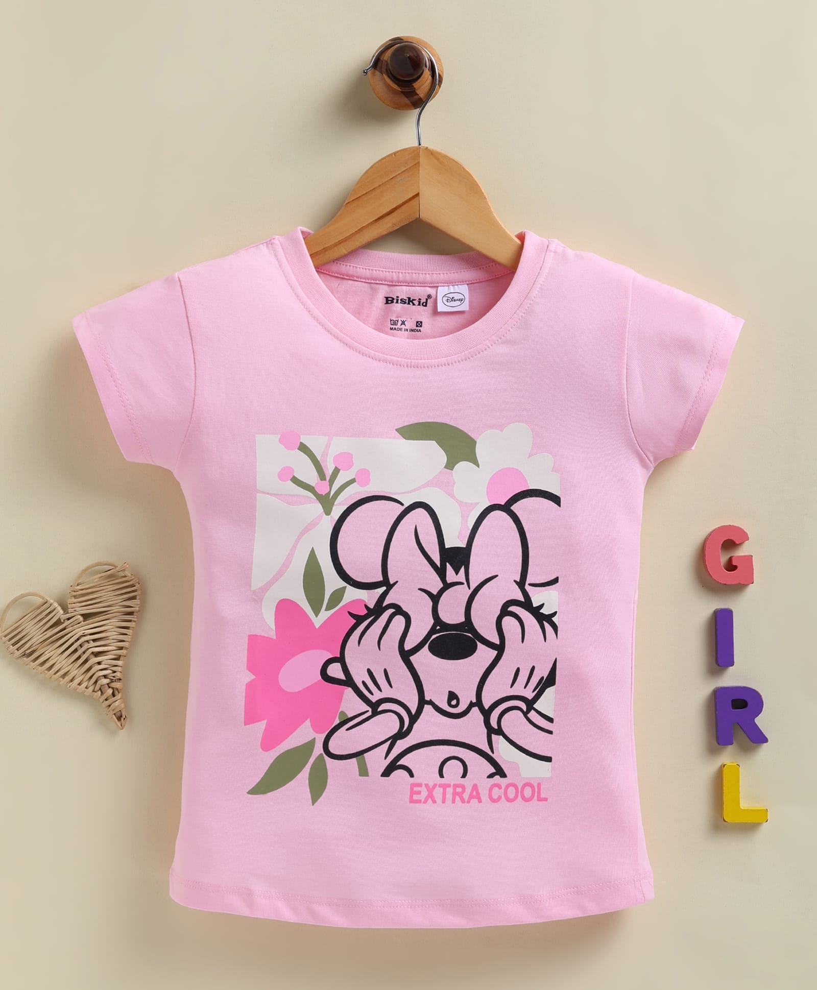 Biskid Sinker Knit Disney Mickey Mouse & Friends Featuring Half Sleeves Minnie Mouse Printed Top - Pink-picture-10