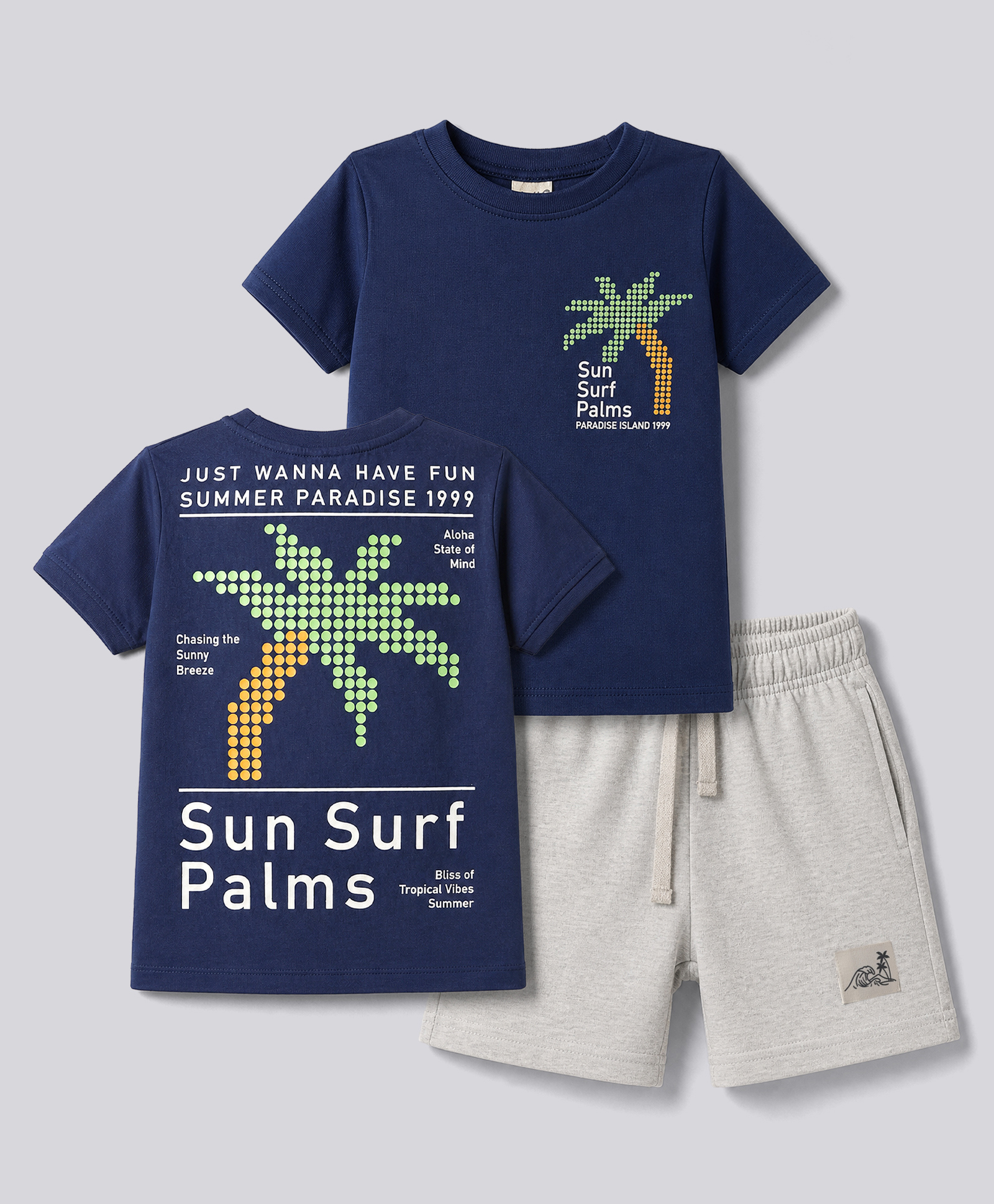 Lazy Bones Sinker Knit Half Sleeves T-Shirt & Shorts Set With Tree Print - Blue-picture-31