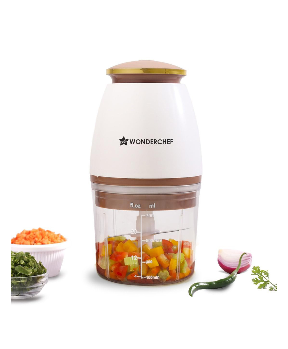 Wonderchef Nutri-chop Pearl Electric Chopper | 4 Sharp Stainless Steel Blades-White | 700ml | 350W | Chop and Mince Vegetables, Meat, Blends Dips | Low Noise | Light-weight | 2-Year Warranty-image-48