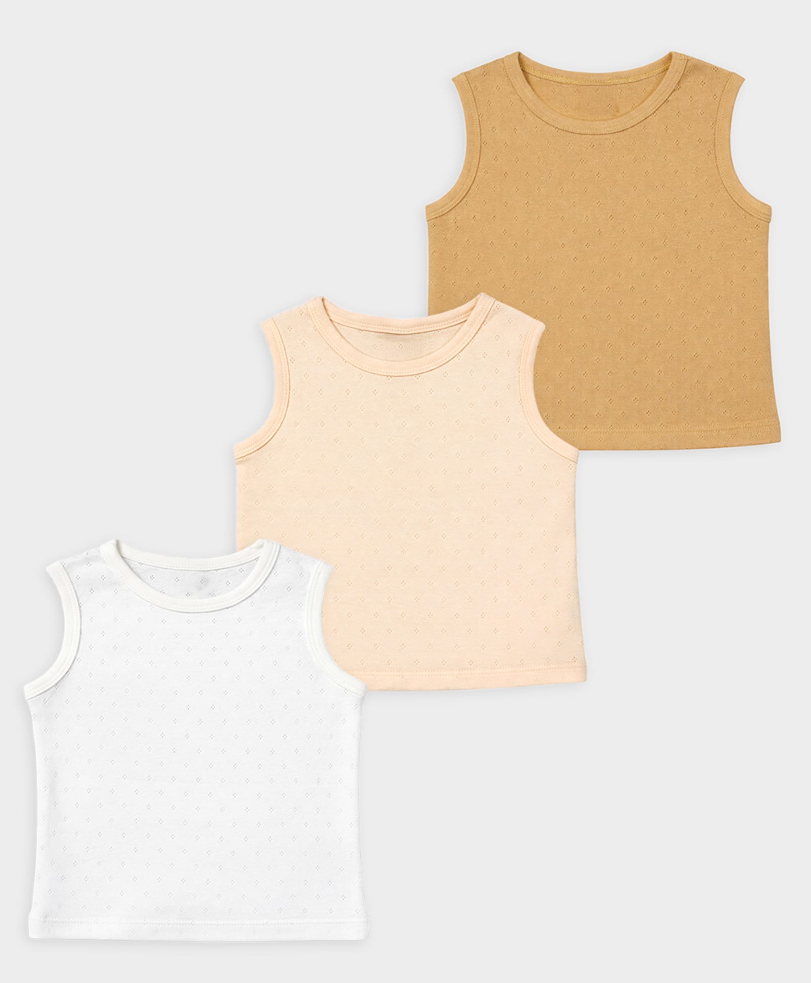 Mi Arcus 100% Cotton Knit Pack Of 3 Sleeveless Solid Vests - Multi Colour-picture-13
