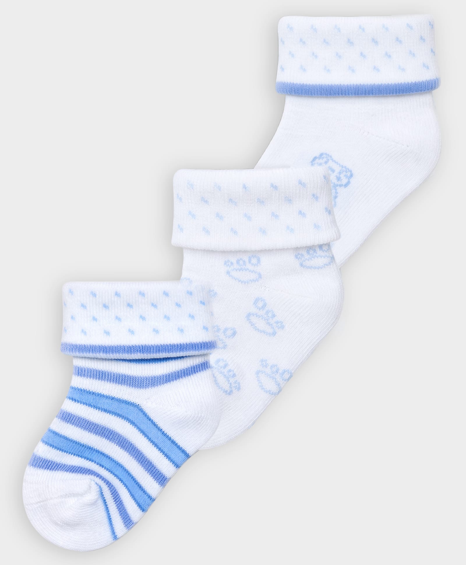 Mi Arcus Knit Pack Of 3 Teddy Designed & Striped Socks - White-picture-30