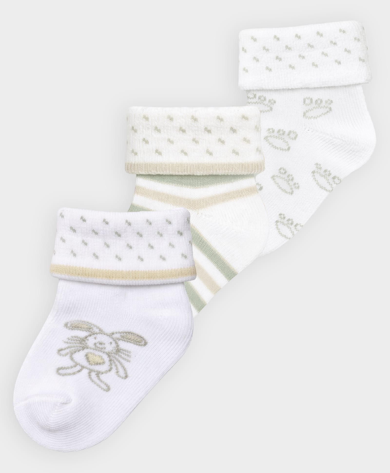 Mi Arcus Knit Pack Of 3 Animal Designed & Striped Socks - White - White-image-45