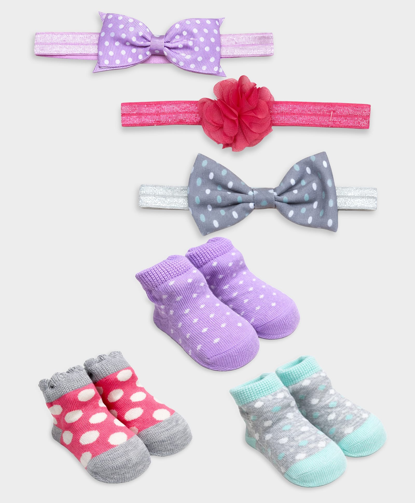 Mi Arcus Knit Pack Of 3 Polka Dots Printed Socks With Headbands - Multi Colour-image-27