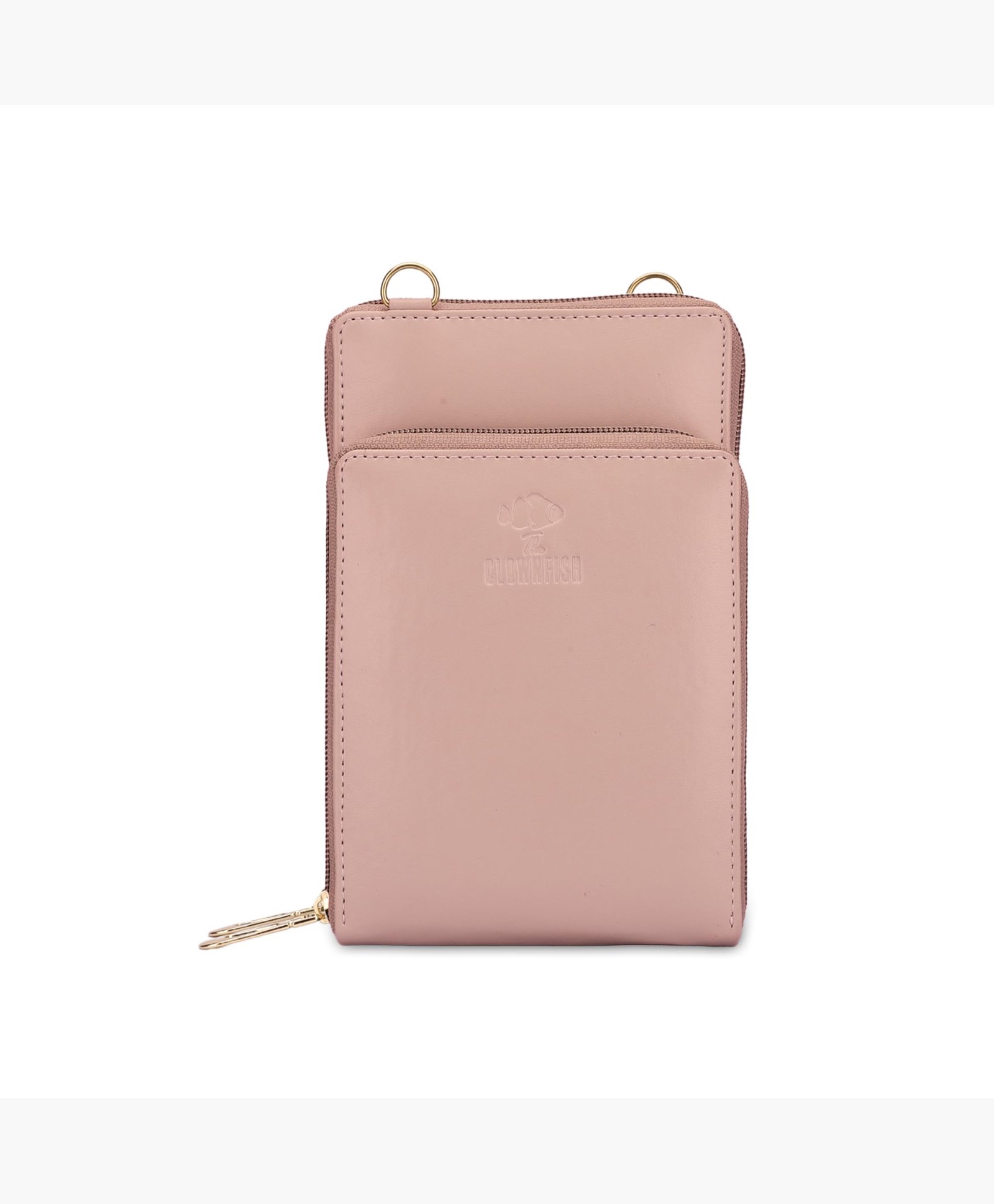 THE CLOWNFISH Trivia Vegan Leather Ladies Wallet Sling Bag with Zip Around Front Pocket (Peach)-image-4