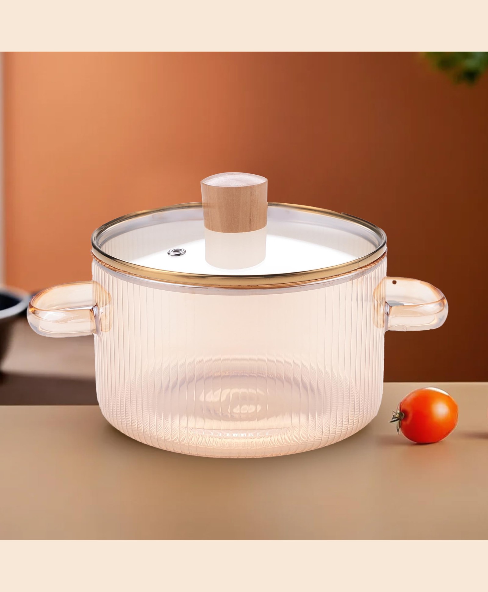 The Better Home zeno Borosilicate Glass Cookware for Gas Stove (1.45L) | Tope with Lid & Handle | Handi | Small Milk/Tea Pan | Boiling Pot (Amber)-image-3