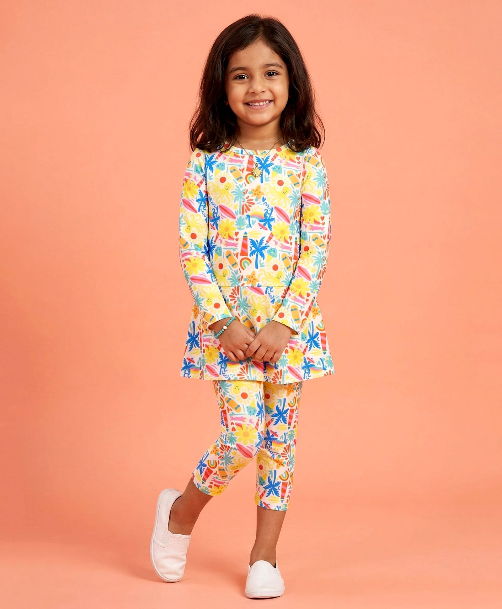 Kaboosh Full Sleeves Beach Theme Printed 2 Piece Swimsuit - Multi Colour-picture-19