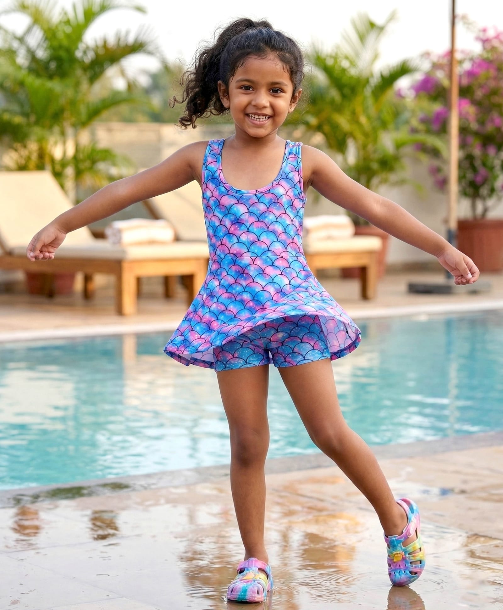 Kaboosh Sleeveless Scales Printed Frock Swimsuit - Blue & Pink-picture-40