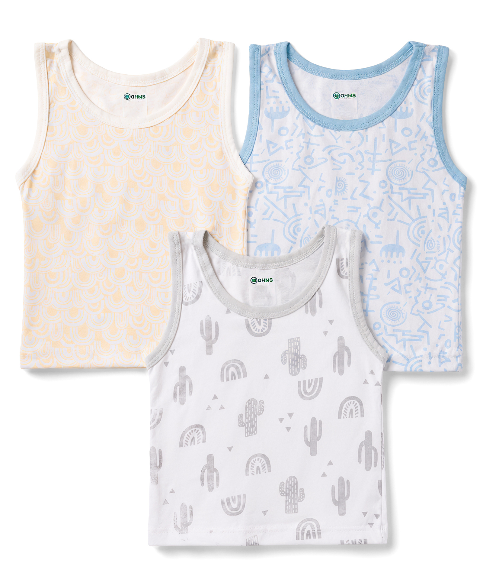 OHMS Single Jersey Knit Sleeveless Printed Vests Pack of 3 - Multicolor-image-44