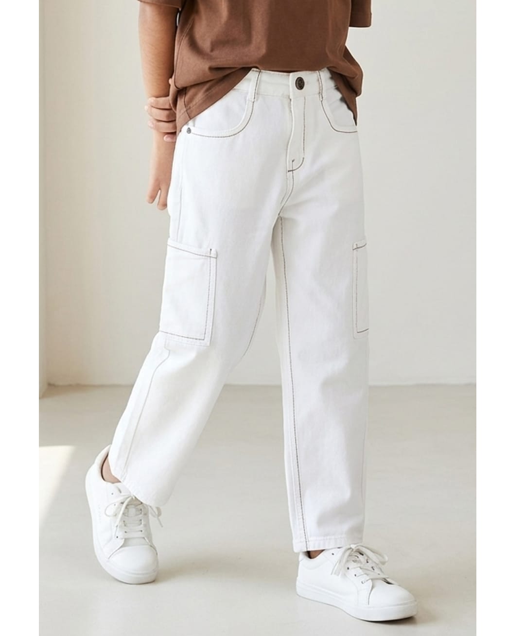 Tales & Stories Cotton Woven Solid Jeans - Off White-picture-32