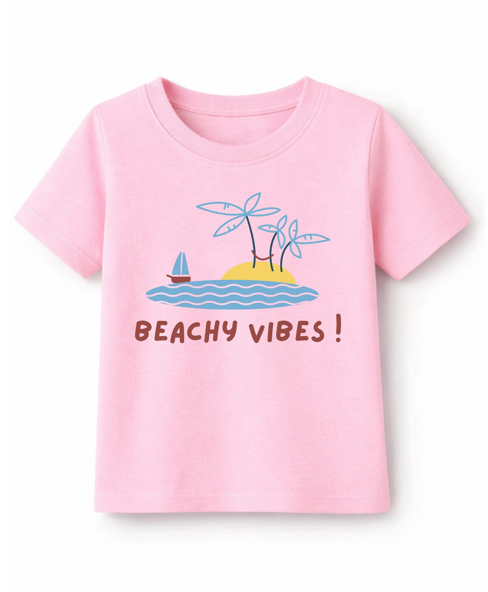 KAVEE Cotton Knit Half Sleeves Beach Theme Printed Tee - Pink-picture-24
