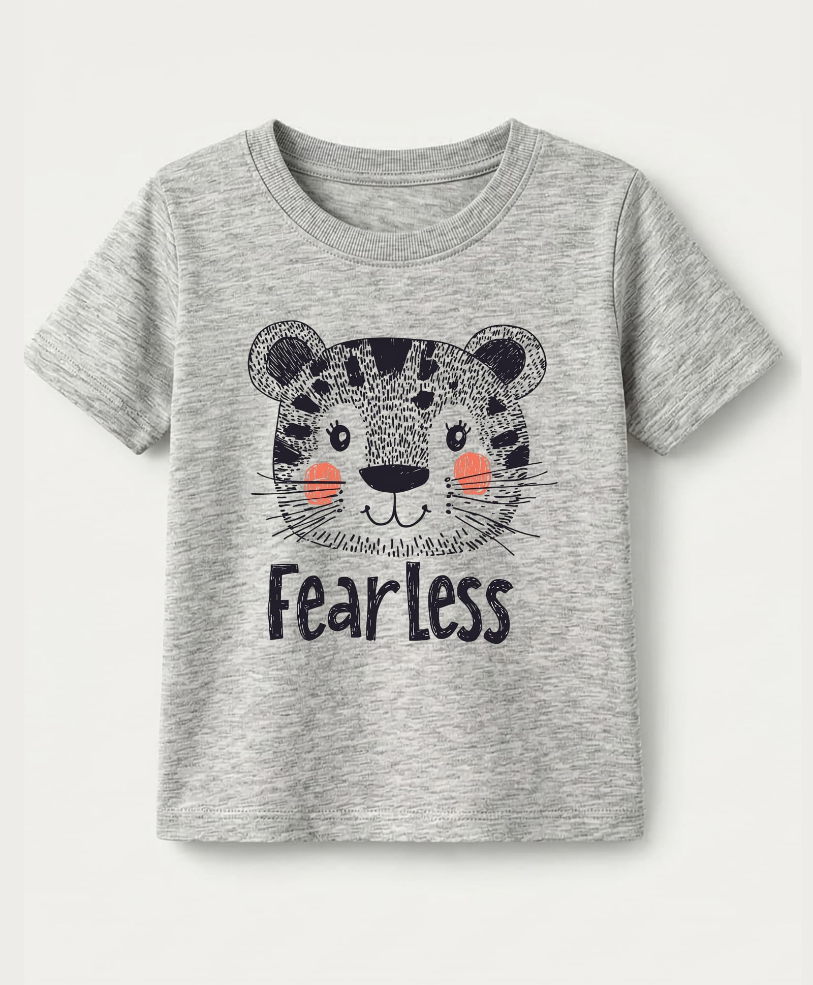 KAVEE Cotton Knit Half Sleeves Tiger & Fearless Text Printed Tee - Grey-image-11