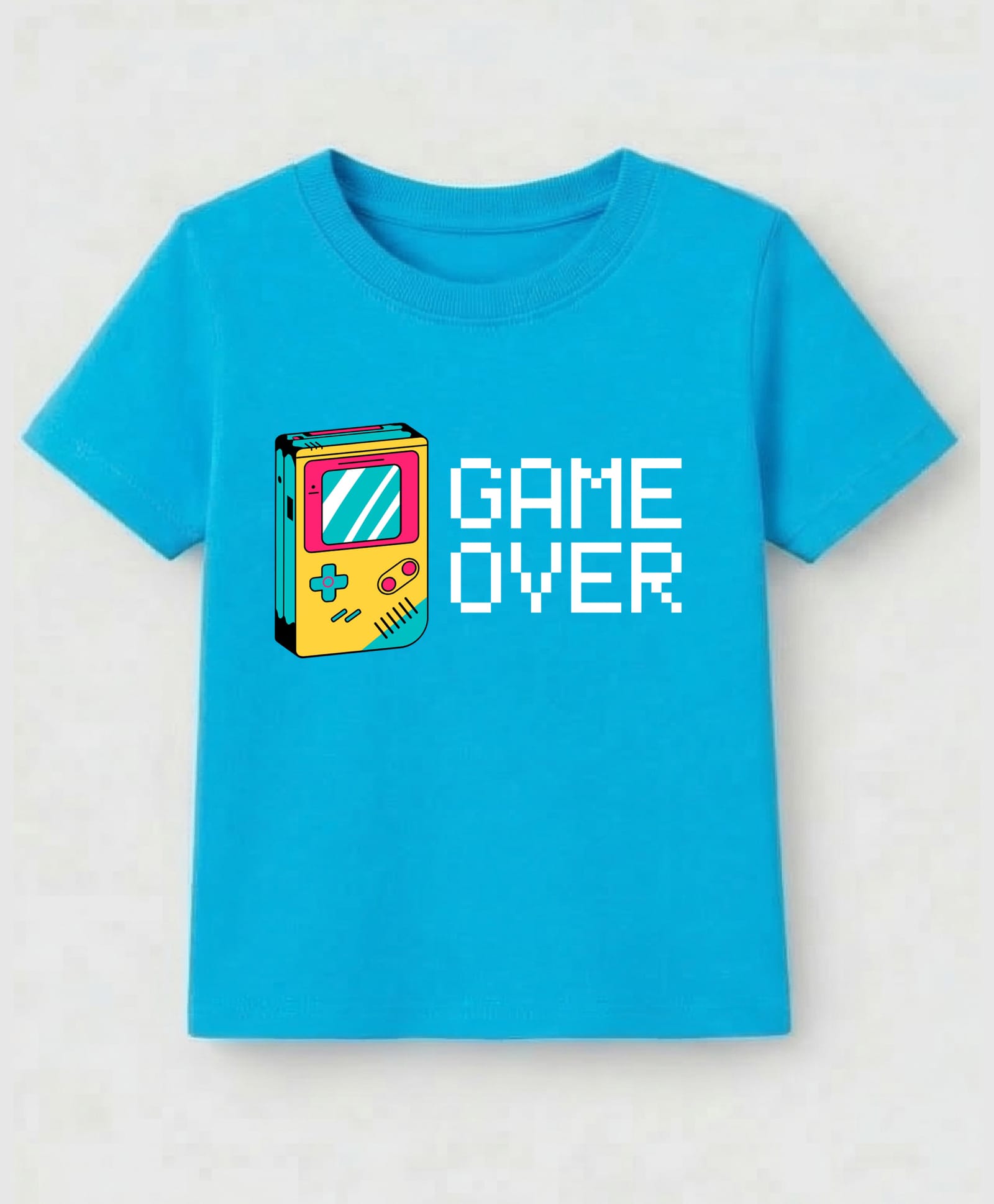 KAVEE Cotton Knit Half Sleeves Game Over Text Printed Tee - Light Blue-image-13